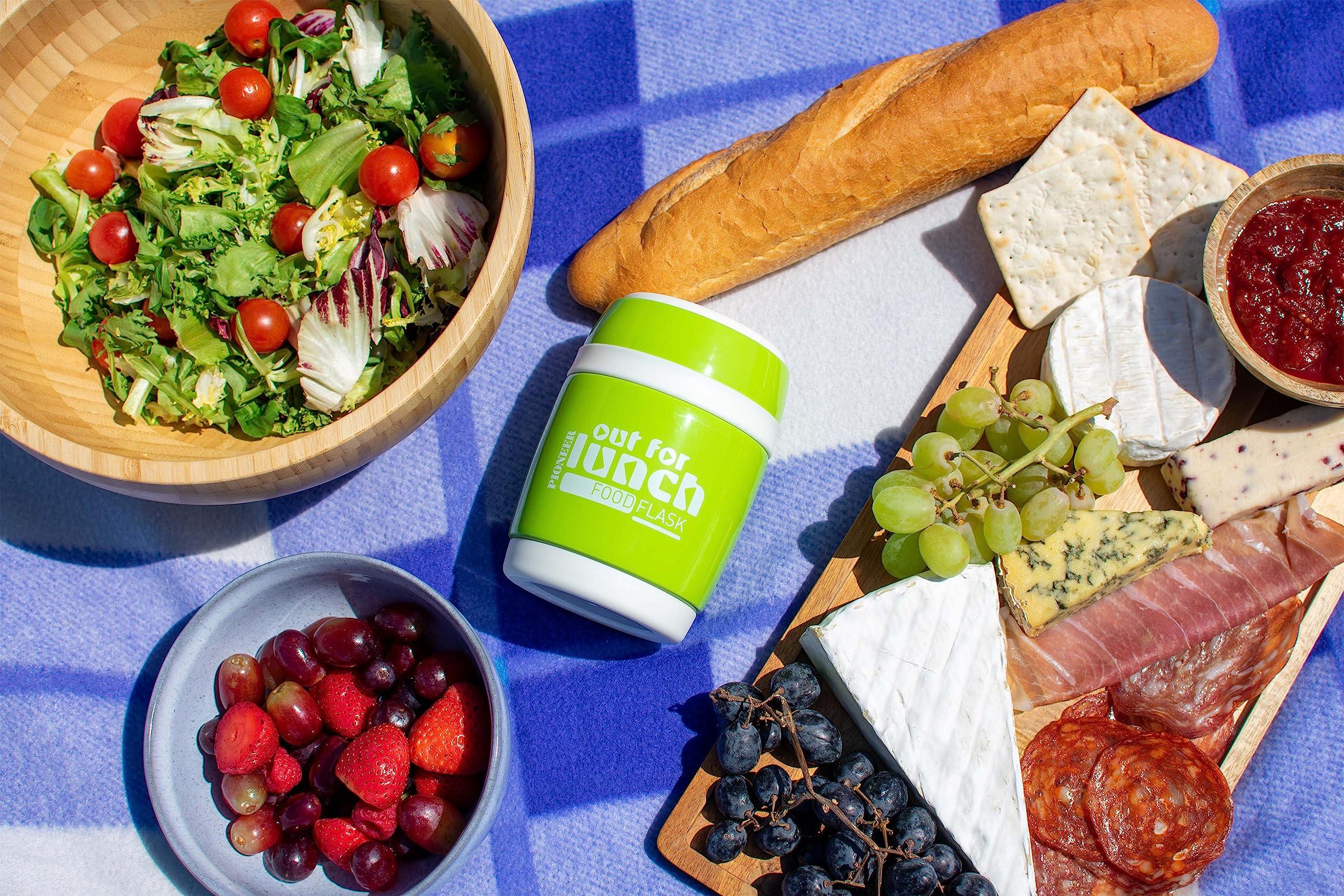 Grunwerg Pioneer Vacuum Insulated Leakproof Soup/Food Flask with Spoon, 8 Hours Hot 24 Hours Cold, Green, 580 ml