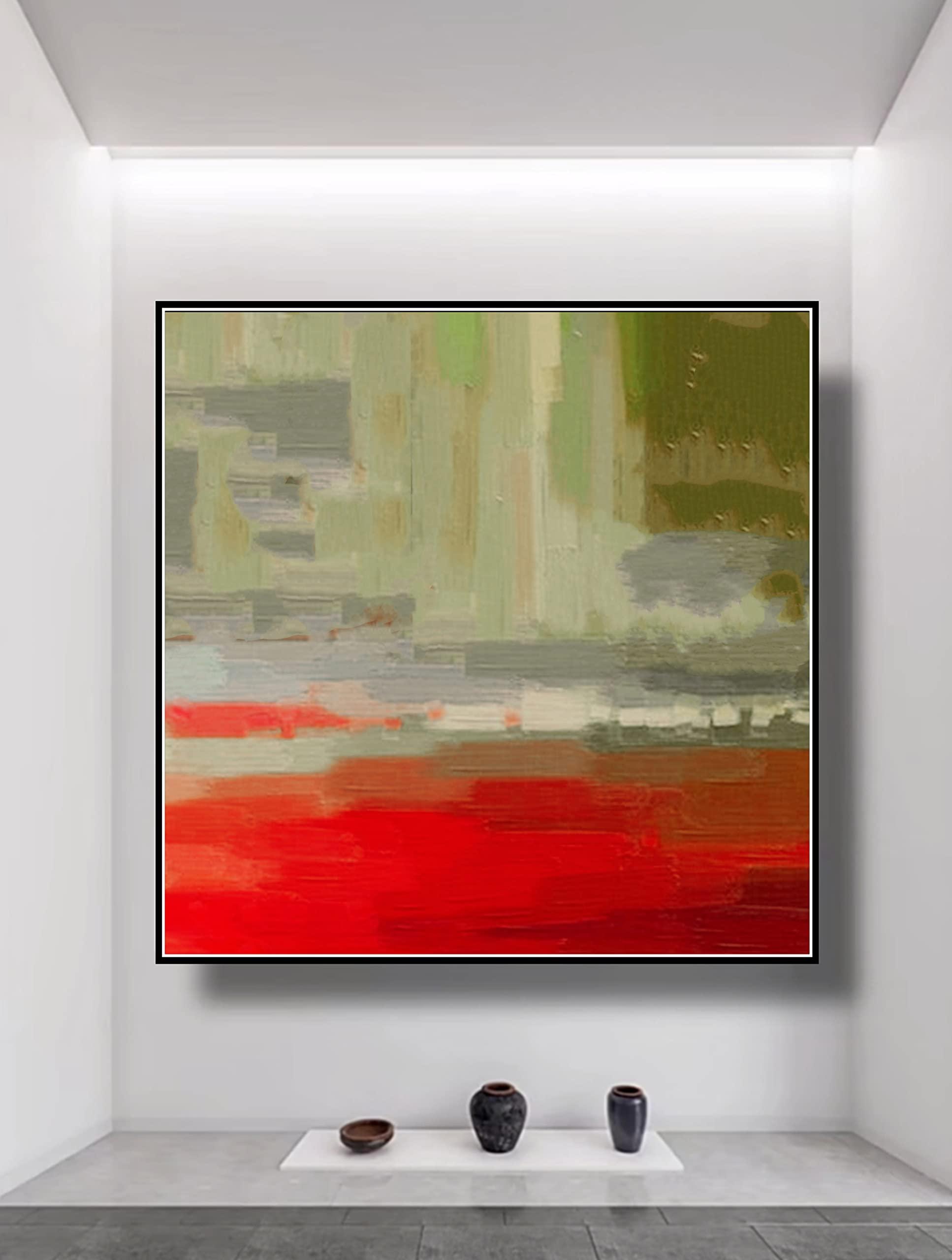 Generic Large 3D Red Texture Abstract Painting, Original Red Abstract Wall Art, Landscape Abstract Painting, White Texture Painting Living Room Art 32x32 inches