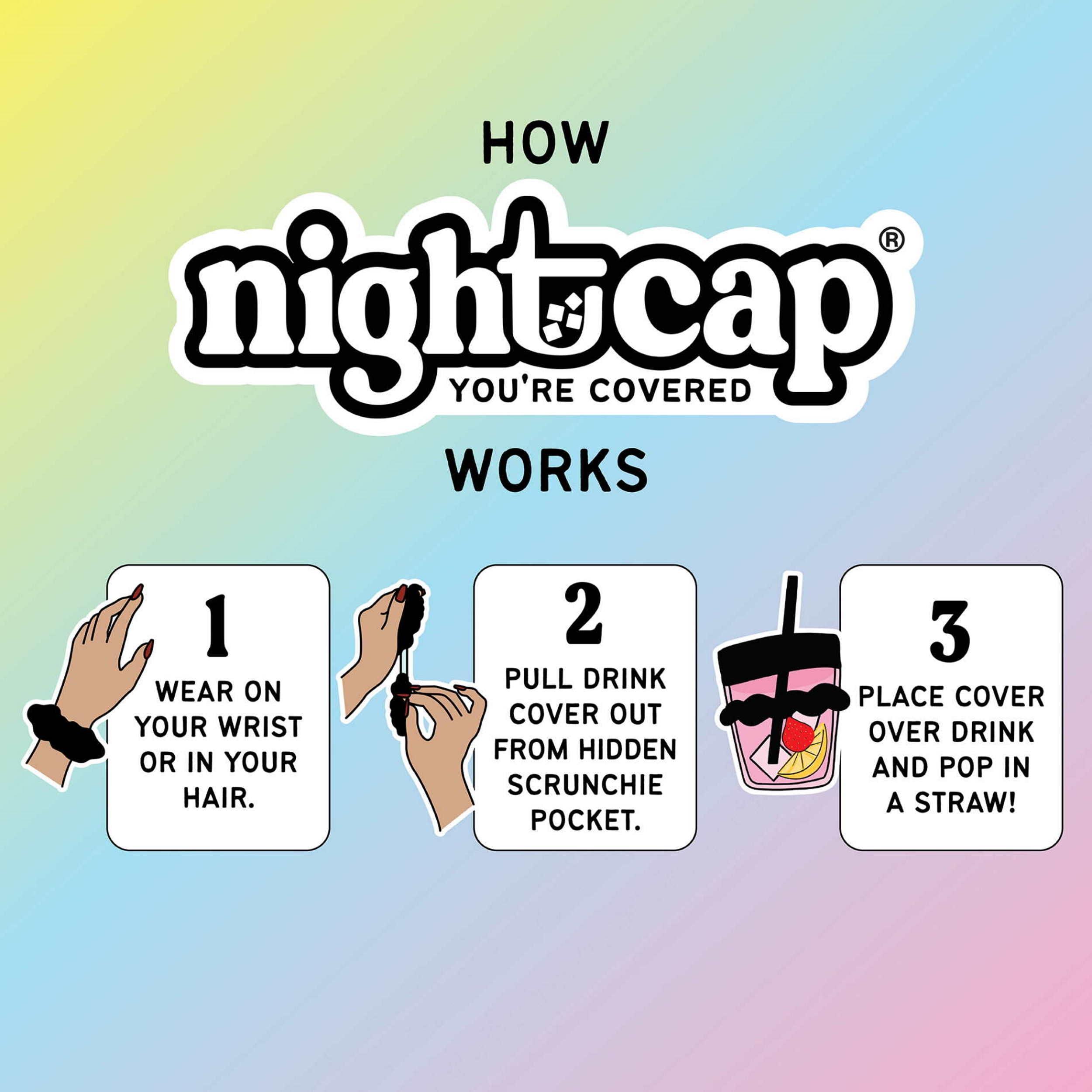 Nightcap The Original Nightcap Drink Cover Scrunchie As Seen On Shark Tank And TikTok - Reusable - Wear On Wrist Or In Hair, Prevent Drink Spiking - Sanitary Pocket Keeps Cover Clean Pink