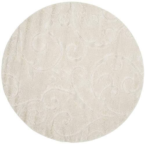Safavieh SAFAVIEH Florida Shag Collection Area Rug - 6'7" Round, Creme & Creme, Scroll Design, Non-Shedding & Easy Care, 1.2-inch Thick Ideal for High Traffic Areas in Living Room, Bedroom (SG455-1111)
