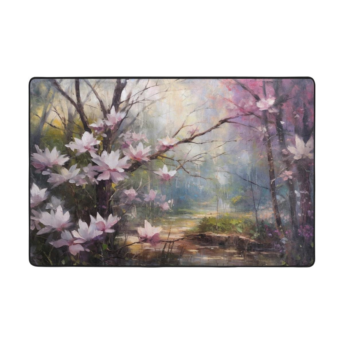 DNOVING Magnolia Garden Design Area Rugs 4 ft x 6 ft Soft and Non-Slip Suitable for Bedroom, Living Room, and Bathroom Washable & Durable Carpet AR-087373075