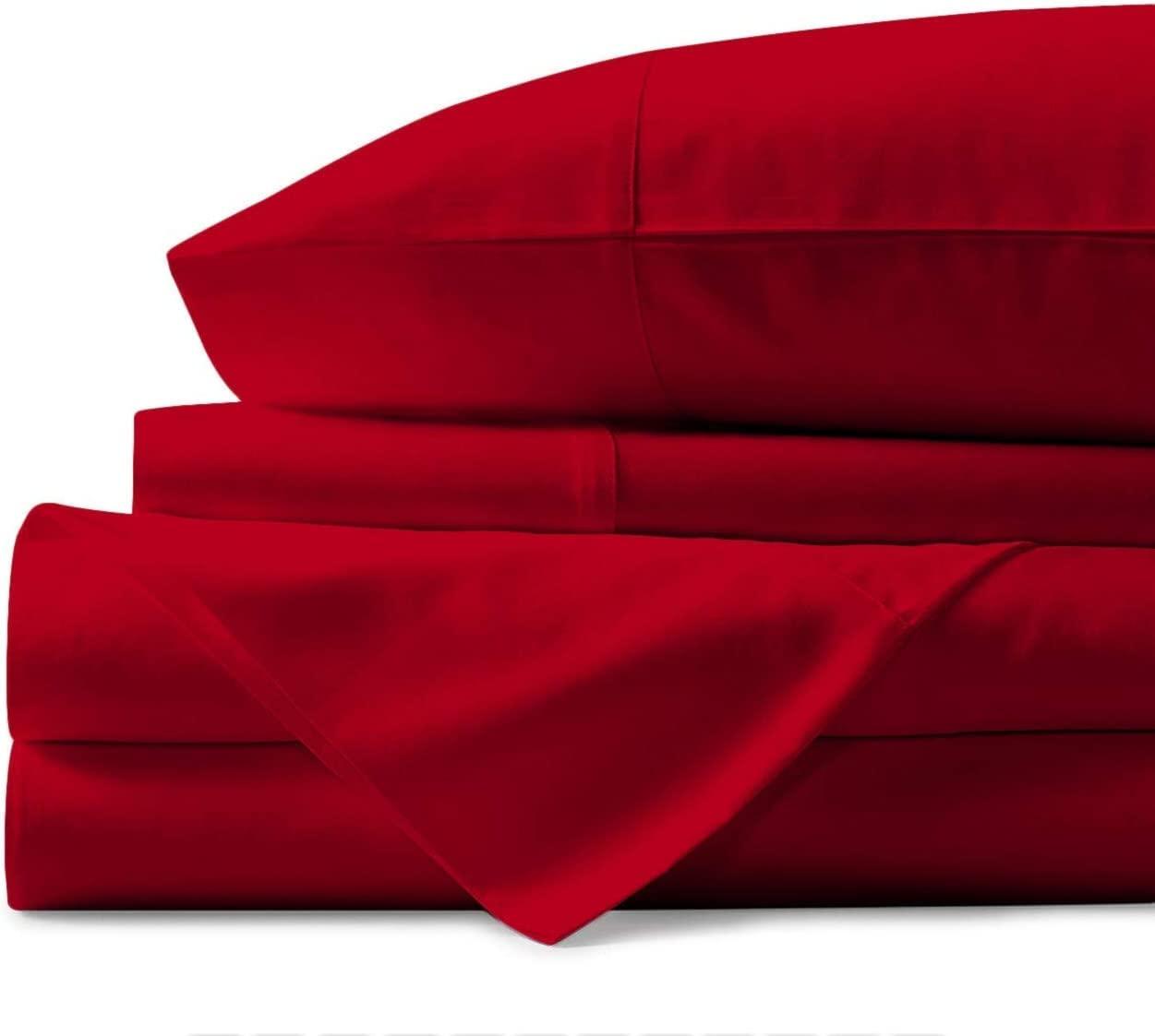 Texonic Texonic Full Size Sheet Set Red- 18 Inch Deep Pocket-Breathable & Cooling - Hotel Luxury Bed Sheets - Extra Soft - Deep Pockets - Easy Fit - 4 Piece Set - Wrinkle Free - Comfy - Fitted Sheets