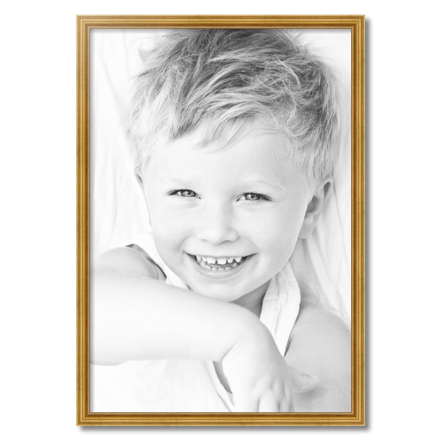 ArtToFrames ArtToFrames 24x35 Inch Gold Picture Frame, This 1.28 Inch Custom Wood Poster Frame is Gold - Comes with Foam Backing 3/16 inch and Regular Acrylic (FBPL0066-81375-YGLD-24x35)