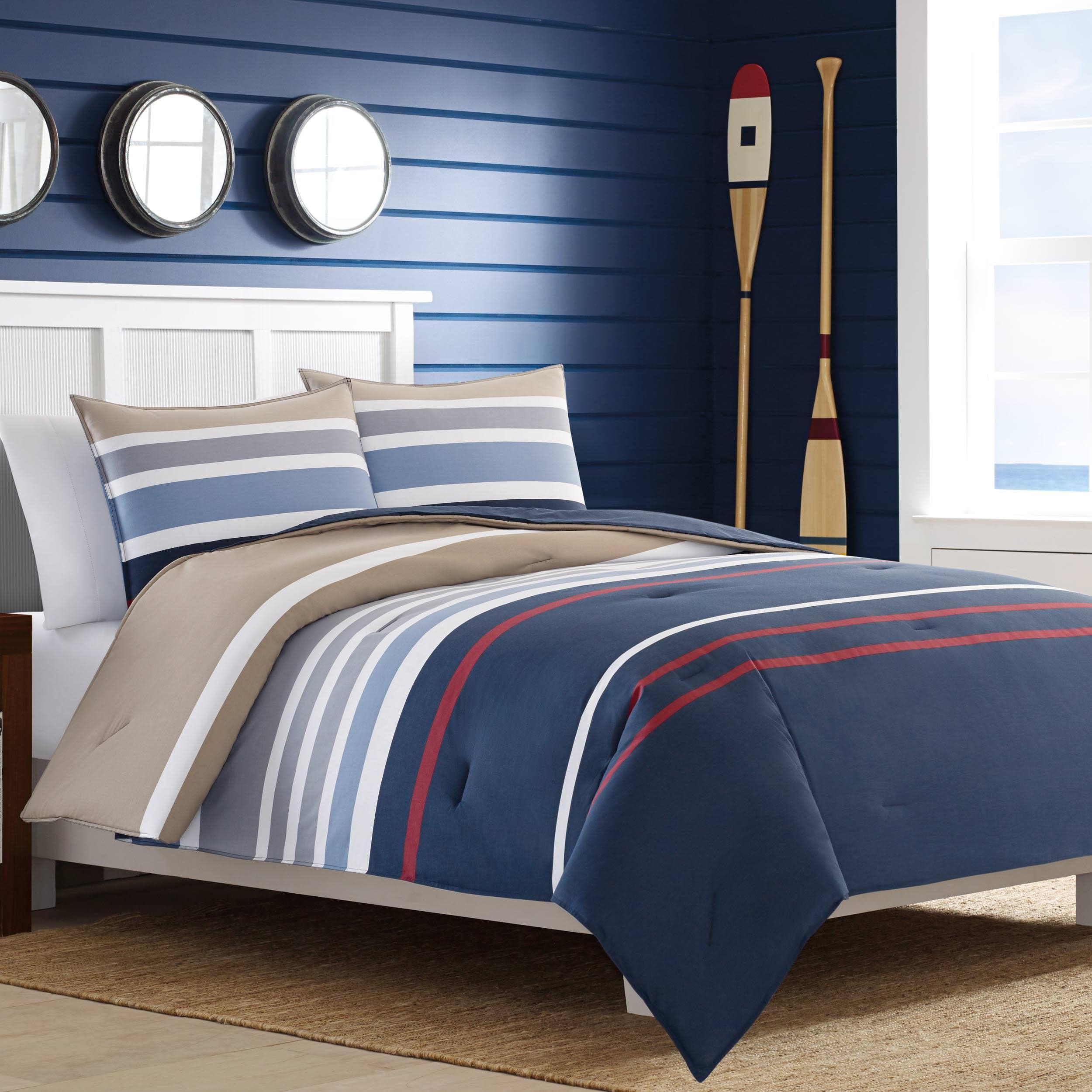 Nautica Nautica - Queen Duvet Cover Set, Cotton Reversible Bedding with Button Closure, Stylish Home Decor (Bradford Navy/Khaki, Queen)