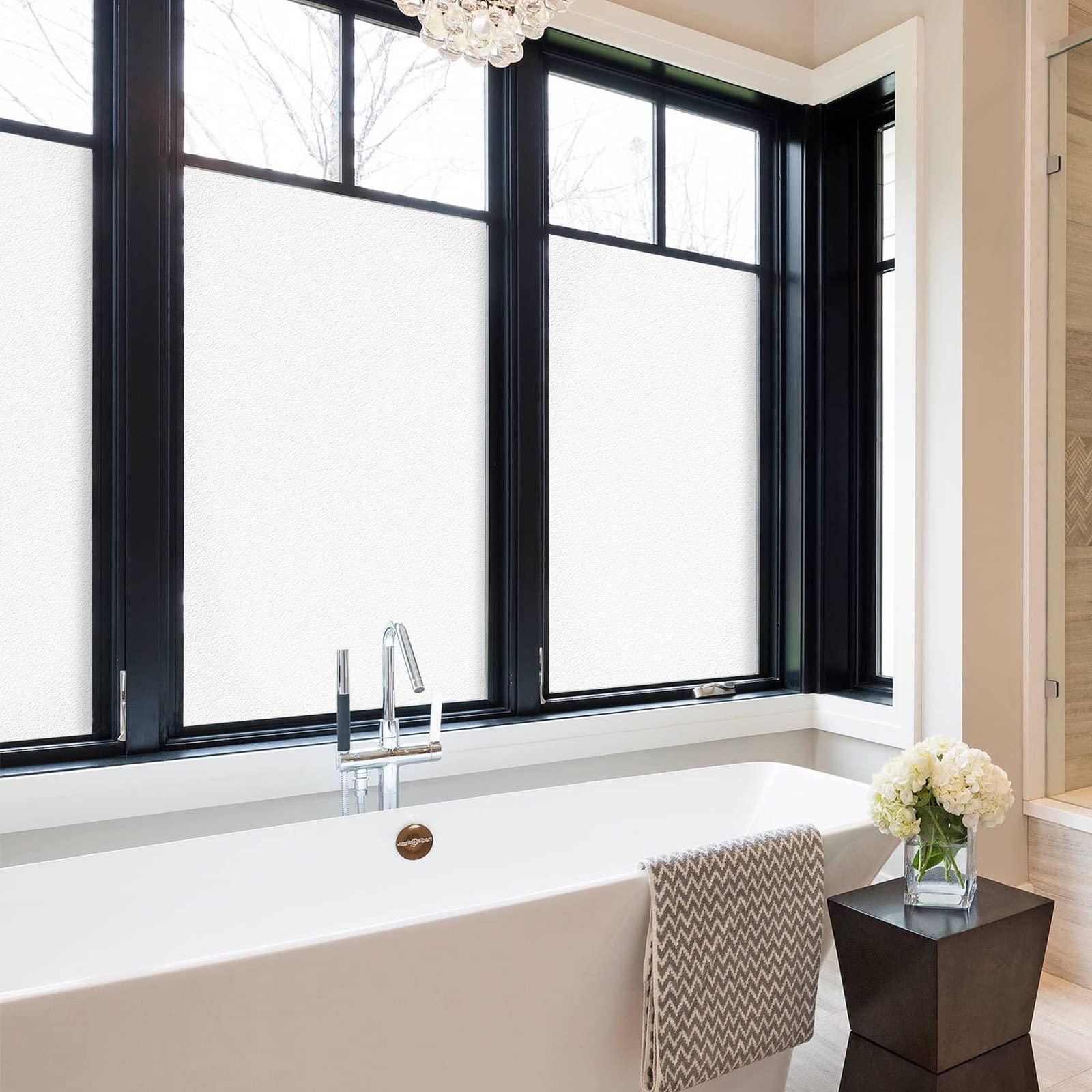 FILMGOO Filmgoo Window Privacy Film Decorate Tint Heat Control Vinyl Treatments Glass Coverings Security Door Stickers Texture Paper for Home and Office Decoration (Frosted-white, 17.7 Inch x 7.8 Feet)