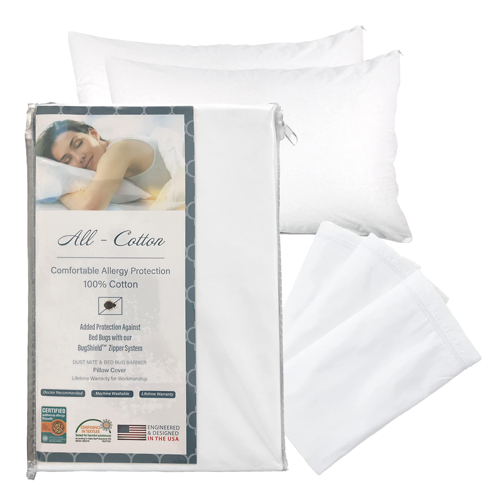 National Allergy National Allergy Complete Bedding Set - Queen Size - 100% Cotton Hypoallergenic Pillow (2 Pack) & Mattress Protector (12-Inch Deep), & Duvet Cover