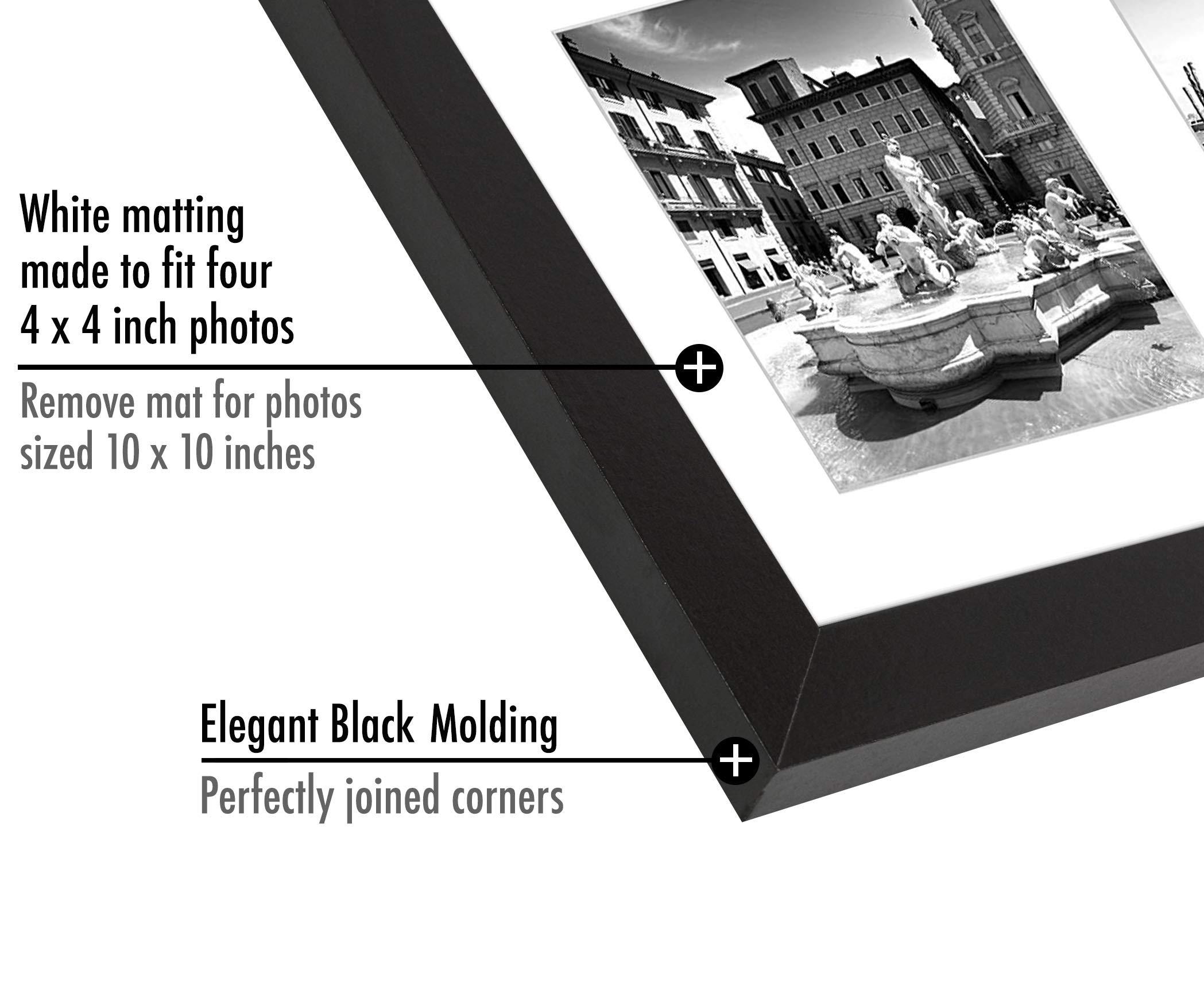 Americanflat Americanflat 10x10 Collage Picture Frame with Shatter-Resistant Glass - Fits Four 4x4 Photos or One 10x10 Picture - Signature Collection - Photo Frame for Wall Display - Black