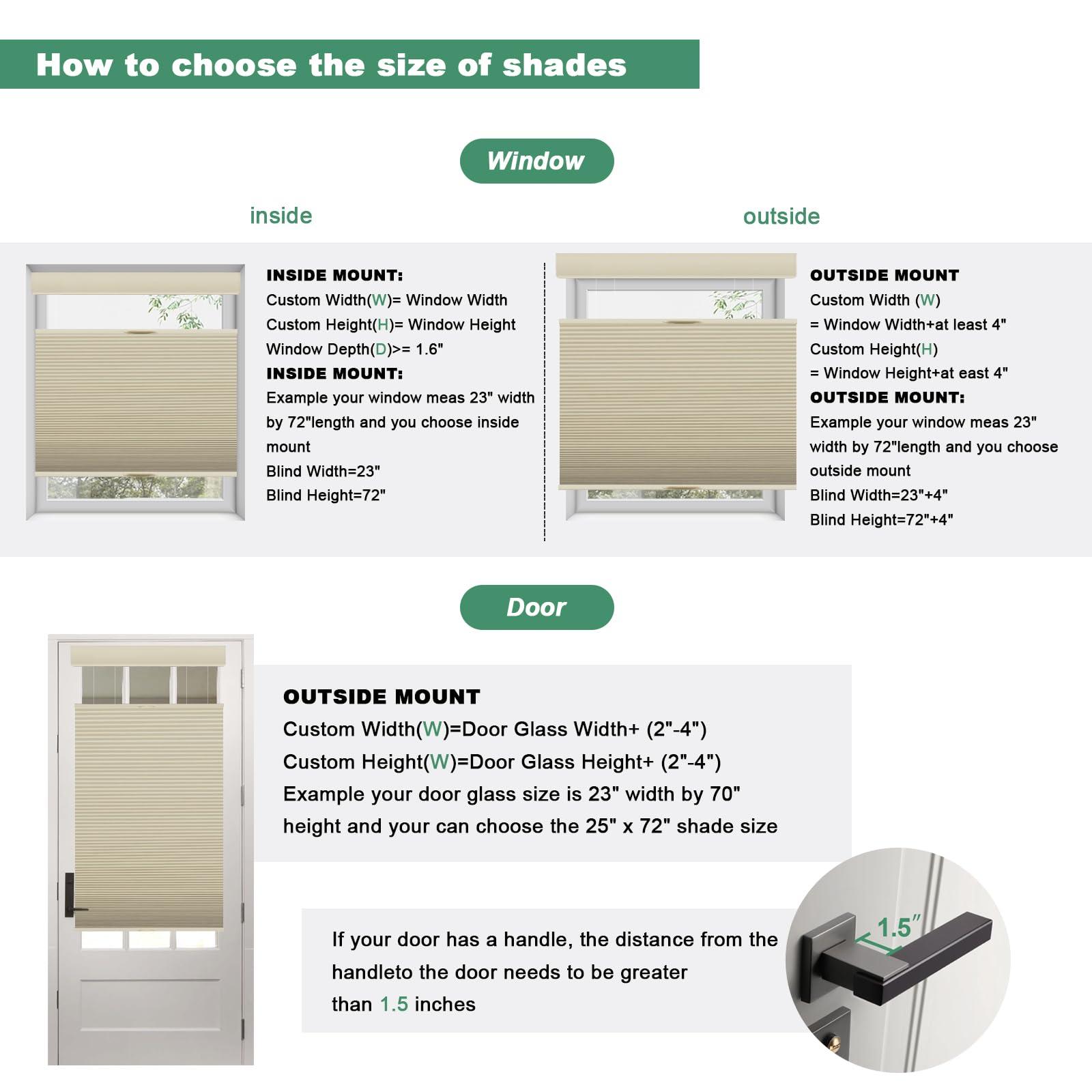 Tonature Tonature Blackout Door Blinds Top Down Bottom Up Cellular Shades for French Door 1" Honeycomb Fabric Thermal Insulated Energy Efficient for Indoor Windows, 27" W x 54" H, Beige