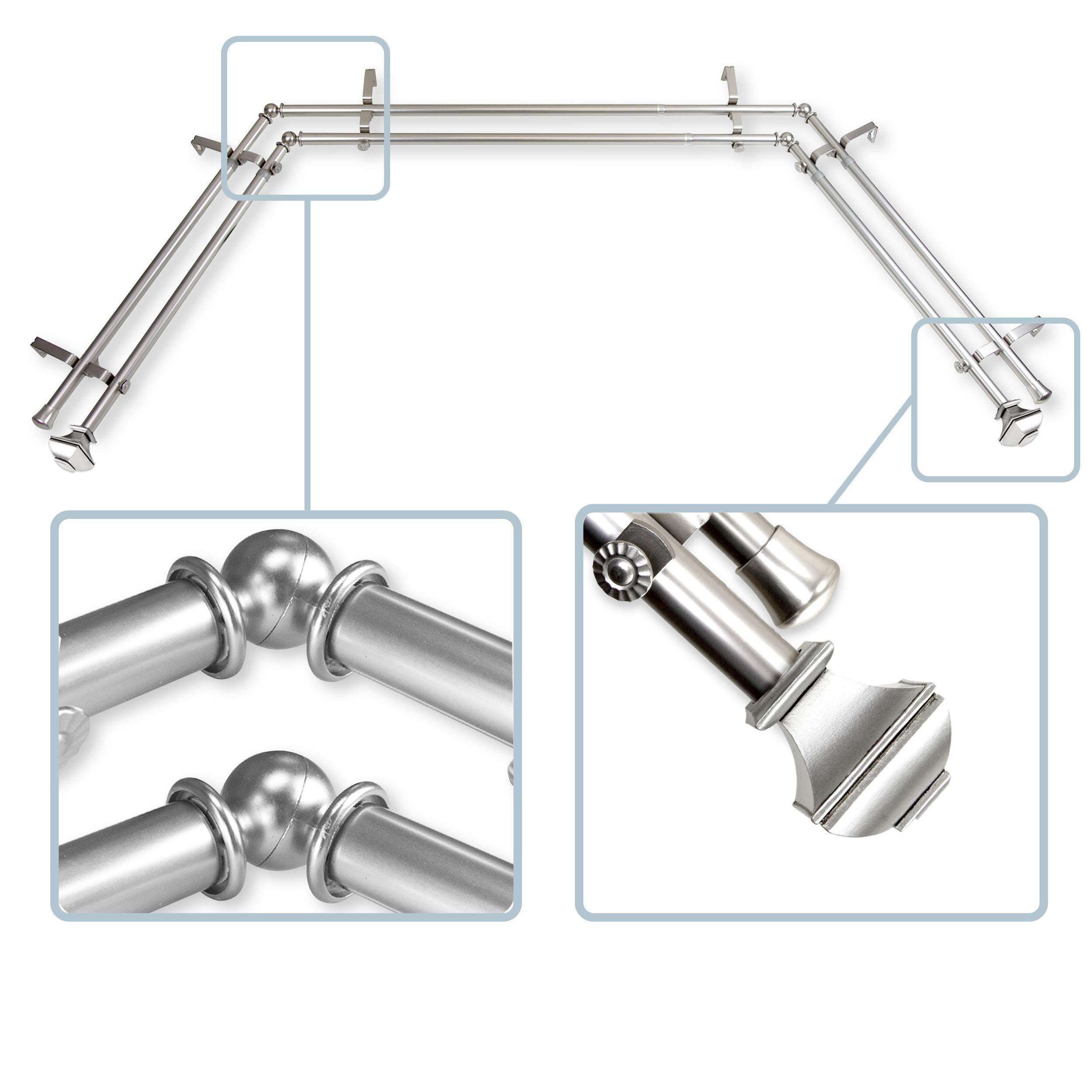 Rod Desyne Rod Desyne 13/16" Moyat Bay Window Double Curtain Rod, 20-36", 38-72", Satin Nickel