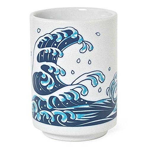 Yokohama Gifts Japanese 4"H Porcelain Tea Sushi Coffee Cup "Tai Fish Over Waves", Made in Japan