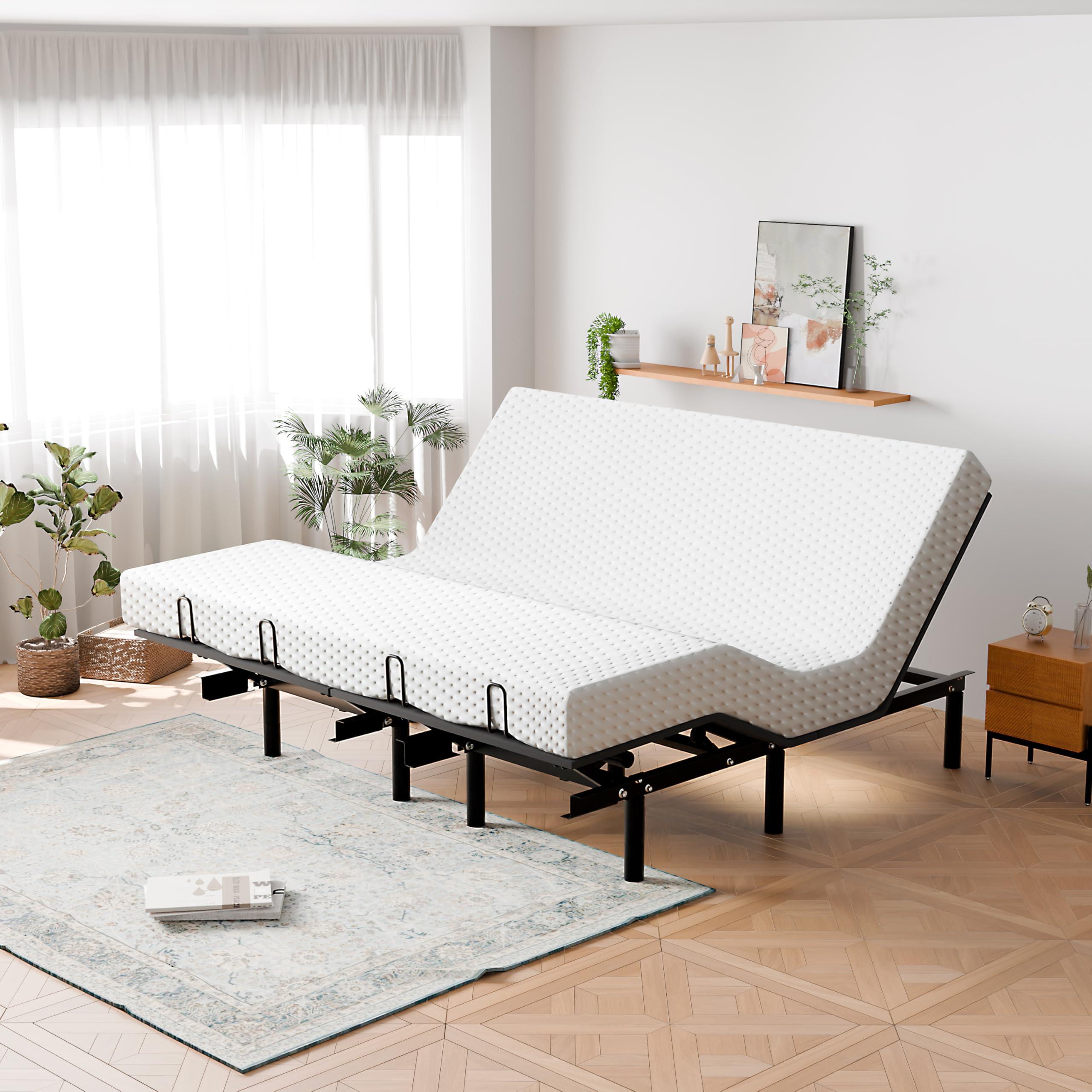 Lakenyon Lakenyon Split King Adjustable Bed Frame with Wireless Remote, Independent Head and Foot Incline, Zero-Gravity Mode, Quiet Motor, USB Port, Nightlight, Fits Most Bed Frames and Mattresses