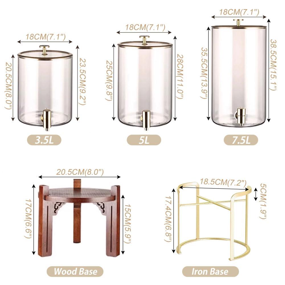 CAKERS CAKERS Large Capacity Beverage Dispenser|Water Dispenser With Leak-Free Spigot|Wide Mouth Easy Filling Juice Dispenser|Glass Drinks Dispenser For Juice,Beer,Punch,Iced Tea,Amber Color 3.5L,Wood Base