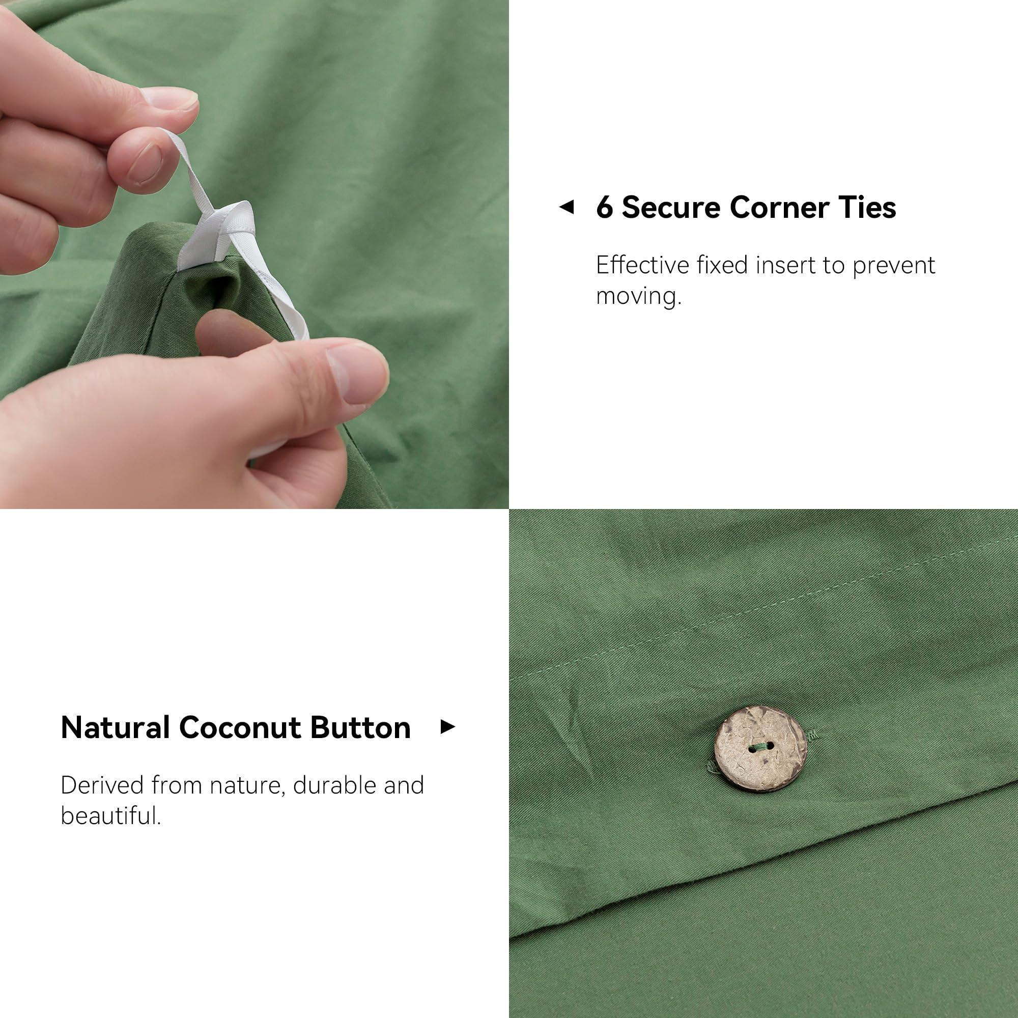 JELLYMONI JELLYMONI Cotton Duvet Cover Set - 100% Washed Cotton Linen Like Textured Comforter Cover, 3 Pieces Soft Bedding Set with Button Closure (Green, Super King 120\"x98\")