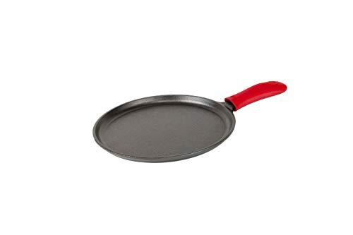 Lodge Lodge Cast Iron Round Griddle with Red Silicone Hot Handle Holder, 10.5-inch