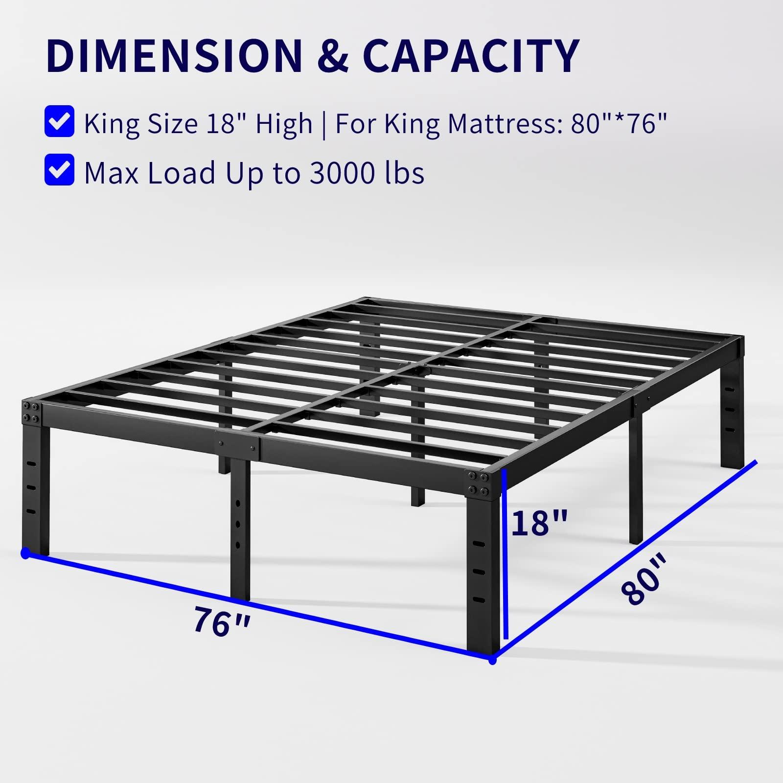 Neslime Neslime 18 Inch High King Bed Frame No Box Spring Needed, Heavy Duty King Platform Bed Frame for Heavy People, Easy Assembly, Noise Free, Black
