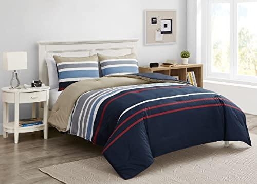 Nautica Nautica - Queen Comforter Set, Cotton Reversible Bedding with Matching Shams, Stylish Home Decor (Bradford Navy/Kahki, Queen)