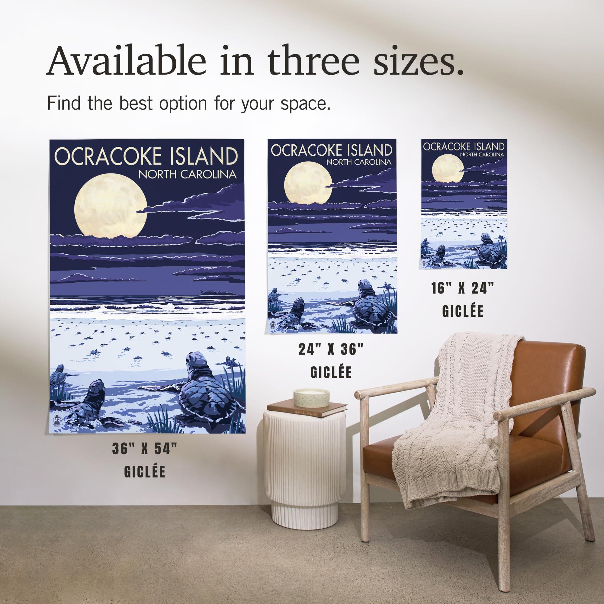 Lantern Press Lantern Press 24x36 Inch Giclee Art Print Wall Decor, Ocracoke, North Carolina, Sea Turtles Hatching