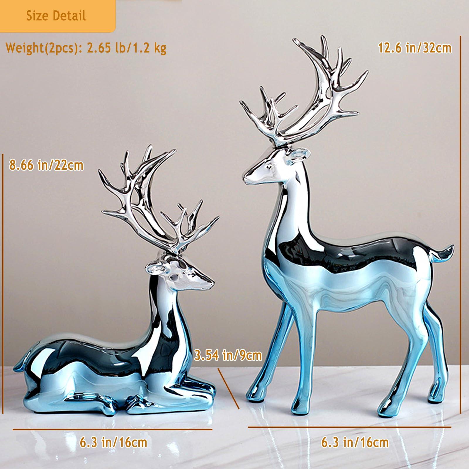 PODSI PODSI 2Pcs Rose Sika Statues Deer Couple Figures Reindeer Sculpture, Animal Figurines Elk Home Dcor, Desktop Art Figure, Collectible Crafts Decorations for Living Room Party (Rose)