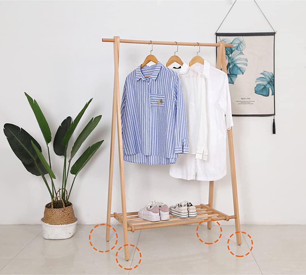 PSAKGHG Coat Rack Coat Stand Clothes Rack with 1-Tier Storage Shelf for Shoes and Baskets Solid Wood Floor Hanger Space-Saving Ideal for Bedroom, Entryway, Office and More