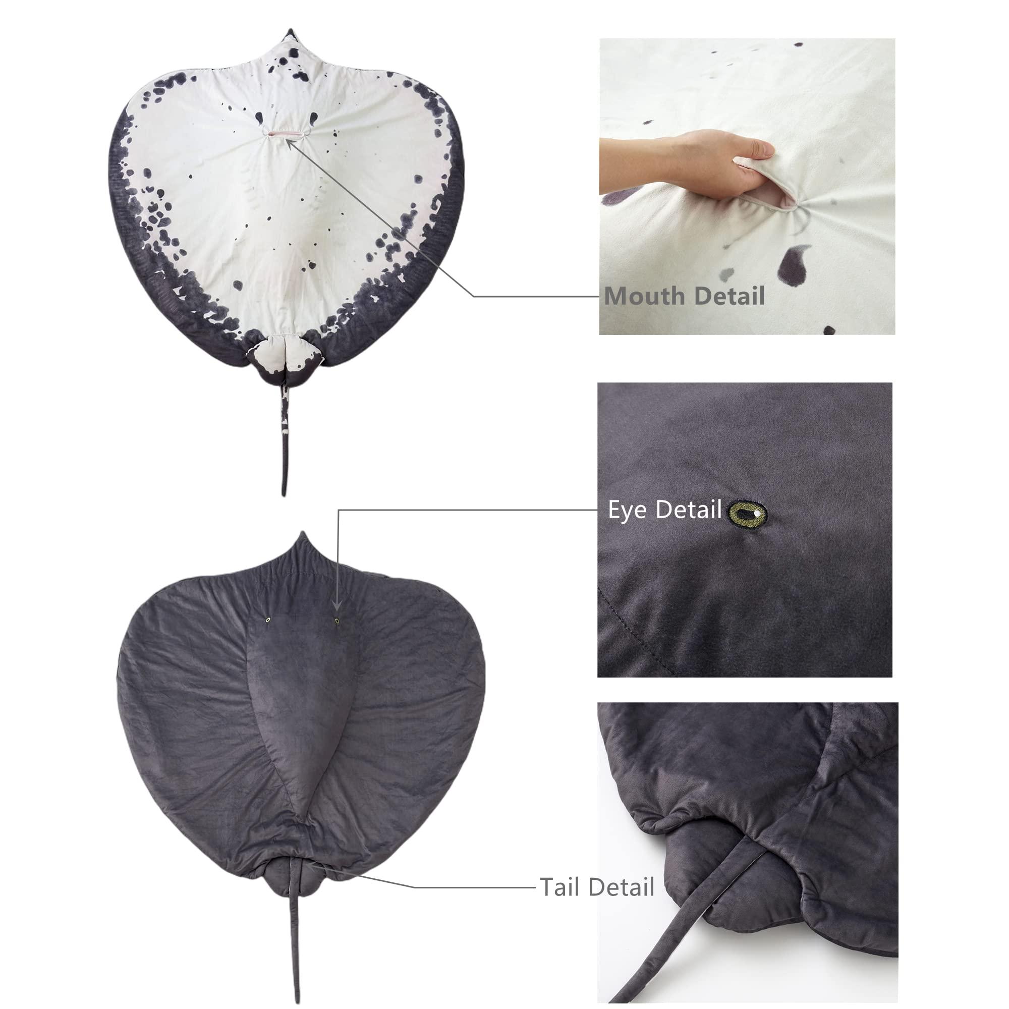 Furvana Manta Ray Stuffed Animal Stingray Blanket 50\" x 50\" Wearable Blanket, Manta Ray Plush Stuffed Stingray, Soft Cozy Ray Throw Cloak Wrap Gifts for Women Adults and Kids Christmas