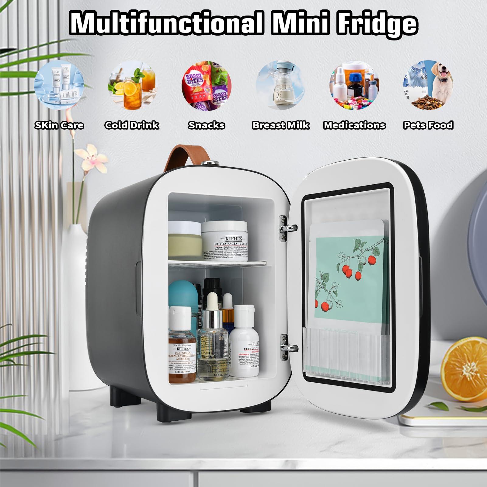 Hansburg Hansburg Mini Fridge for Bedroom Skincare Cooler & Warmer Portable Small Refrigerator 4 Liter/6 can with 12v AC/DC/USB Option for Food, Drinks, Makeup, Dorm, Office and Car