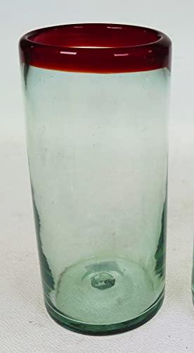 Mexican Glasses Mexican Glasses, Red Rim, hand blown, tumblers (set of 4)