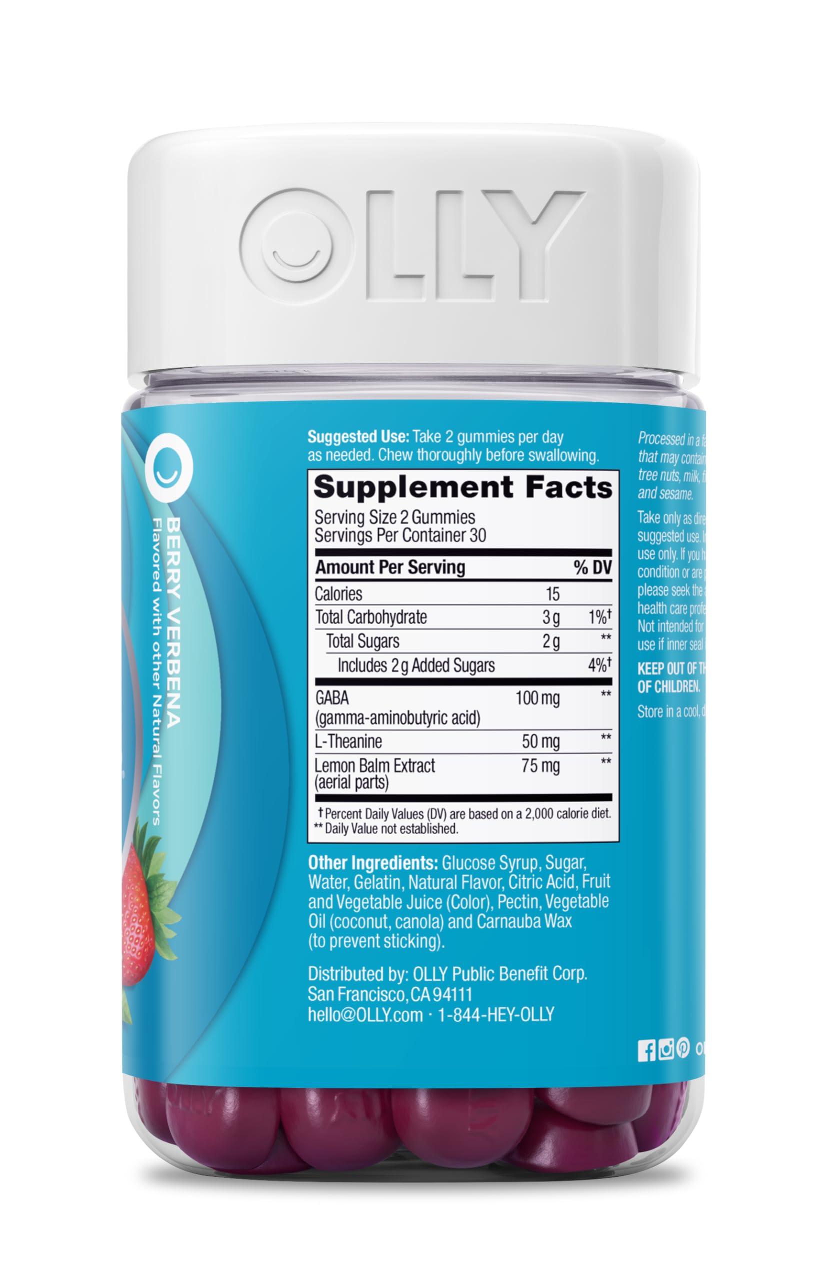 OLLY OLLY Goodbye Stress Gummy, GABA, L-Theanine, Lemon Balm, Stress Relief Supplement, Berry - 60 Count