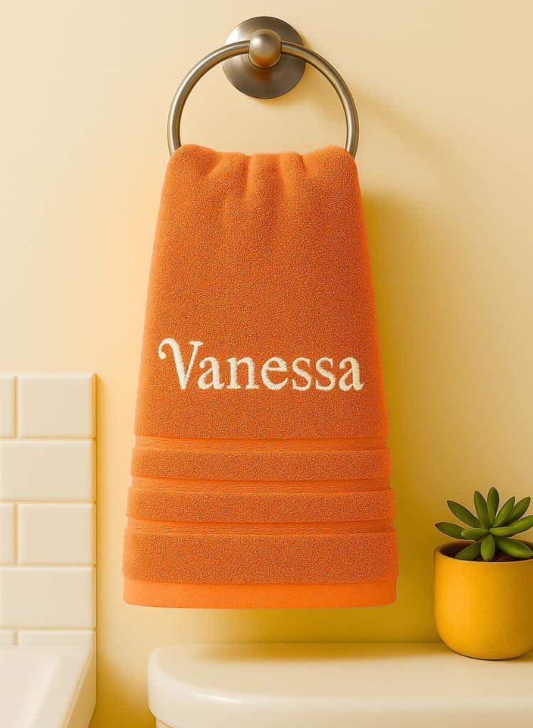 Pet-Jos Generic 4 pieces Personalised Bath Towel and Hand Towel with Name Beautifully Embroidered Name Custom Towel 4 Pack Cotton Towel Set Personalized Gift (Orange)
