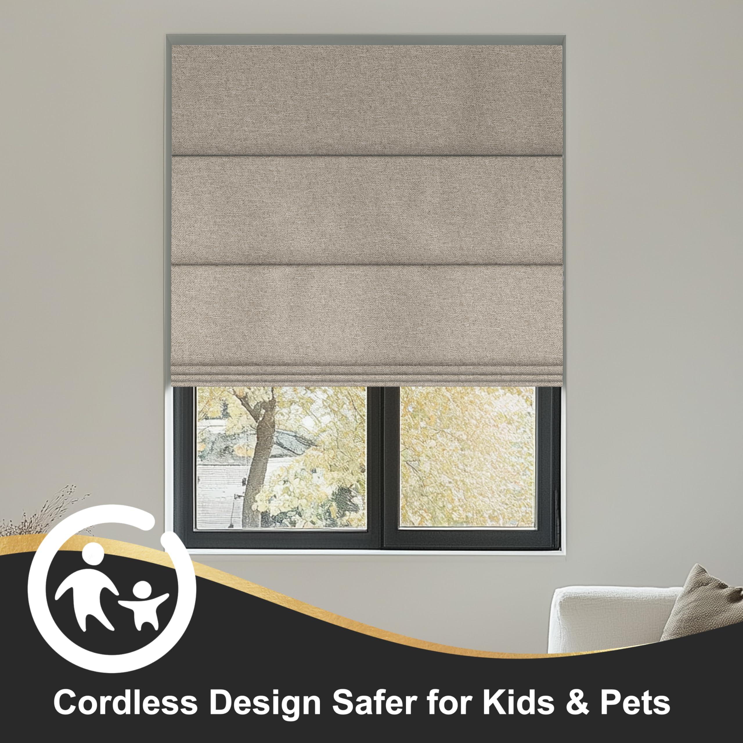 BERISSA BERISSA No Tool No Drill Blackout Roman Shades for Windows,Cordless Roman Blinds,Room Darkening Shades,Pull Down Window Shades for Home Office.Easy to Install.SY Light Brown.42 W x 36" H
