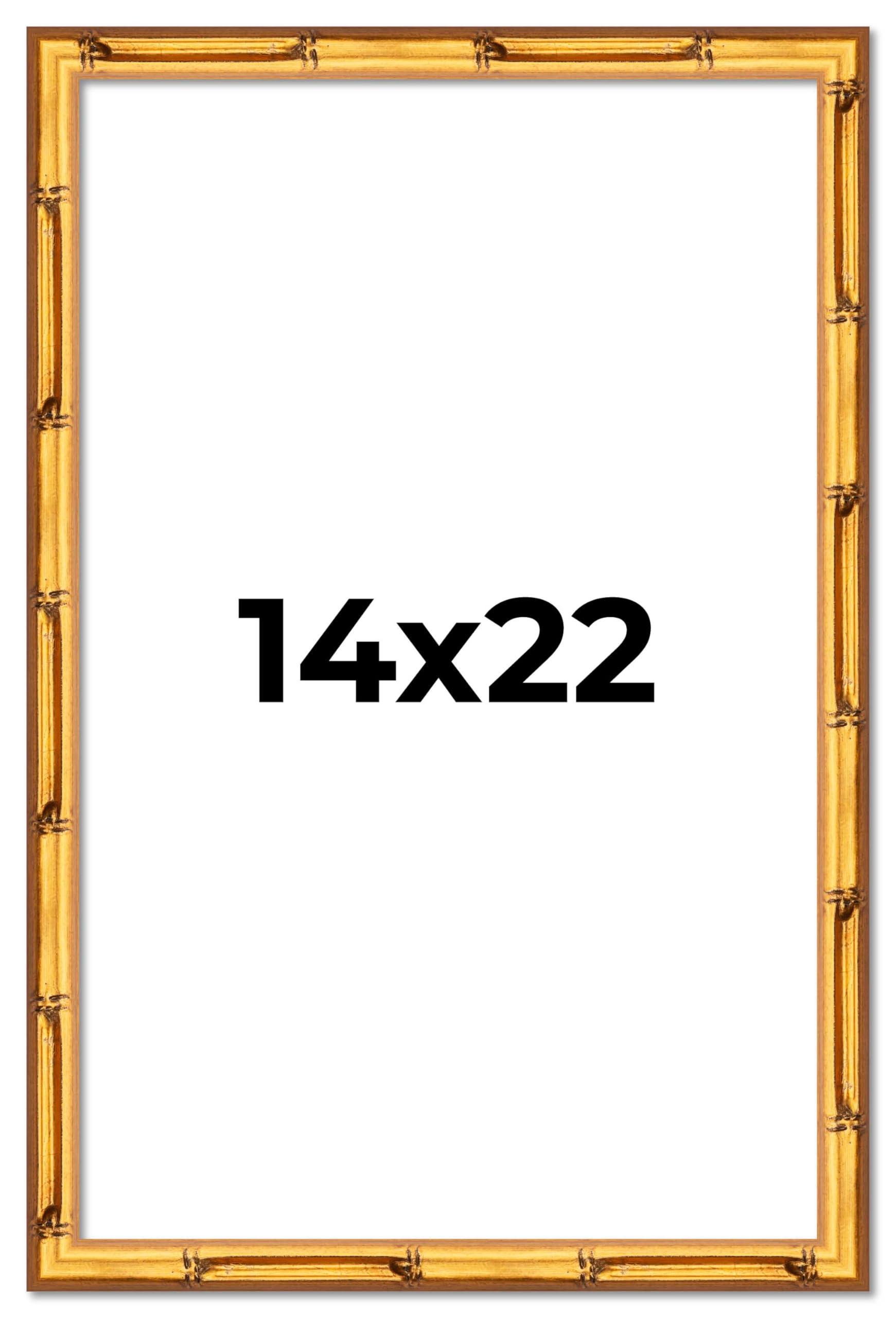 Poster Palooza Poster Palooza 14x22 Frame Gold Bamboo 1\" Wide Moulding Solid Wood Picture Frame with UV Acrylic Plexiglass, Foam Board Backing & Hanging Hardware Included