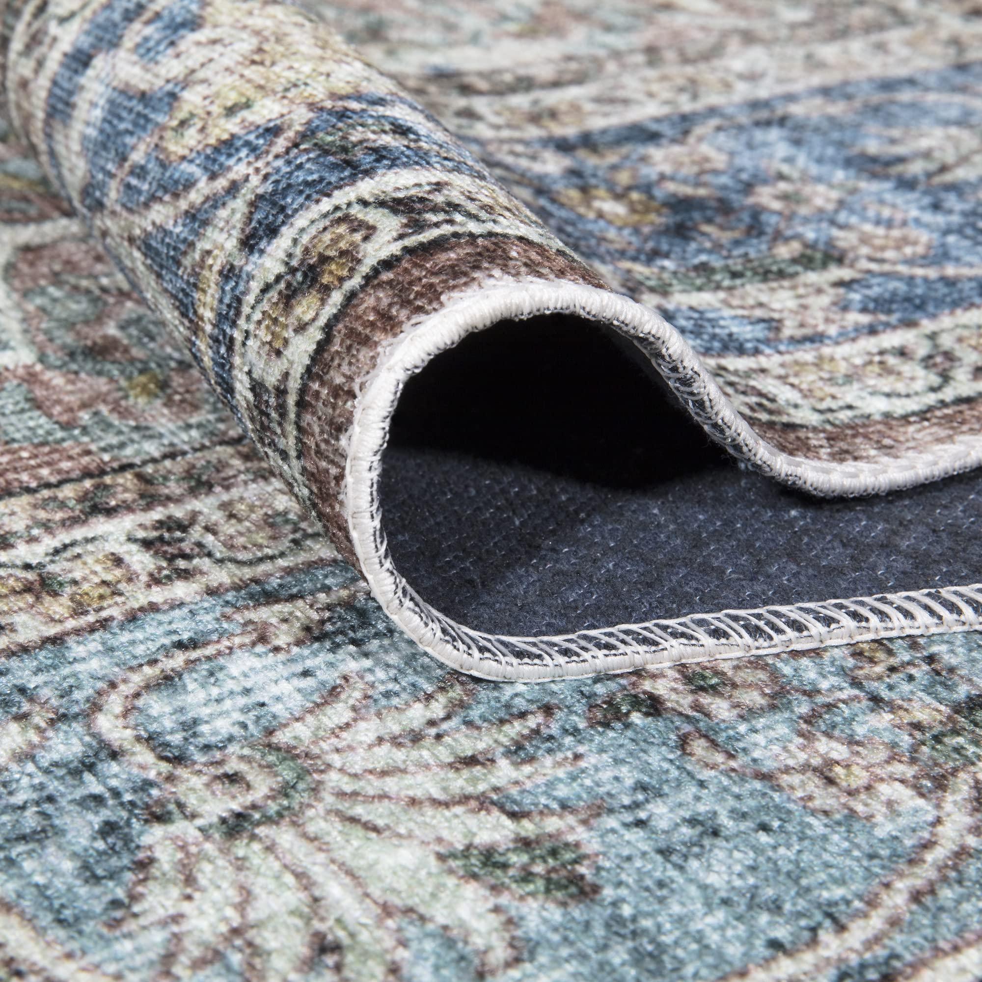 Bloom Rugs Bloom Rugs Caria Washable Non-Slip 10 ft Runner - Blue/Red Brown Traditional Runner for Entryway, Hallway, Bathroom, and Kitchen - Exact Size: 2\'6\" x 10\'