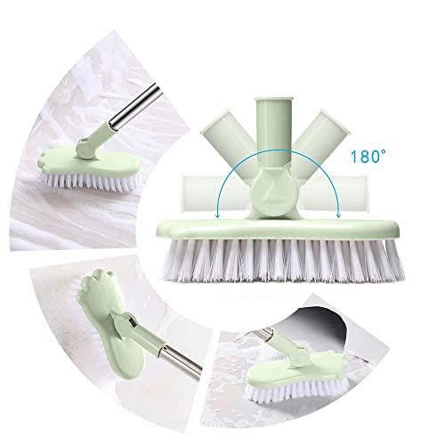 LandHope LandHope Long Handle Scrub Brush Rotatable Brush Head Floor Brush Scrubber Adjustable Poles Small Shower Tile Grout Scrubber Cleaning Brush for Bathroom Bathtub Kitchen Balcony Wall Deck Green