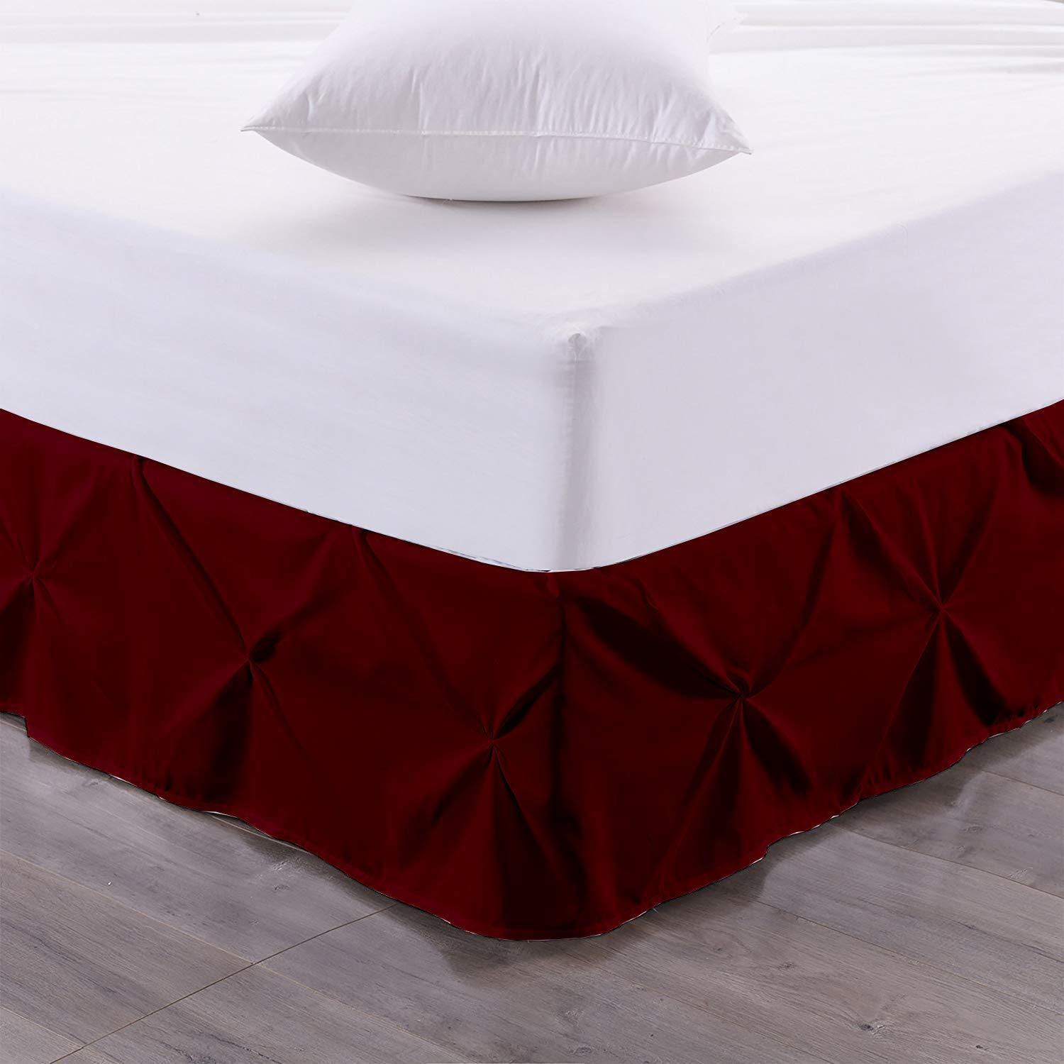 Versatile Bedding Pinch Pleated Bed Skirt - Pinch Pleat Pintuck Split Corner Bed Skirt Easy Fit with 21 Inch Tailored Drop, Luxurious Hotel Quality 100% Cotton 800 Thread Count - Olympic Queen, Burgundy Bed Skirt