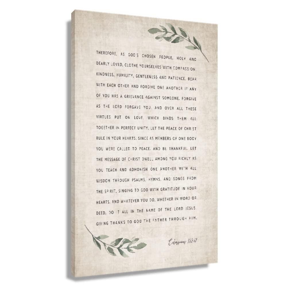 Sugsine Colossians 3 12-17 Bible Verse Poster Christian Wall Art Cloth Yourself with Compassion Praying Scripture Wall Decorations for Bedroom Modern Prints (12x18inch(30x45cm),Unframed)