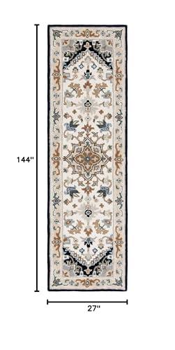Safavieh SAFAVIEH Heritage Collection Runner Rug - 2\'3\" x 12\', Beige & Navy, Handmade Traditional Oriental Wool Handmade Wool, Ideal for High Traffic Areas in Living Room, Bedroom (HG625D)