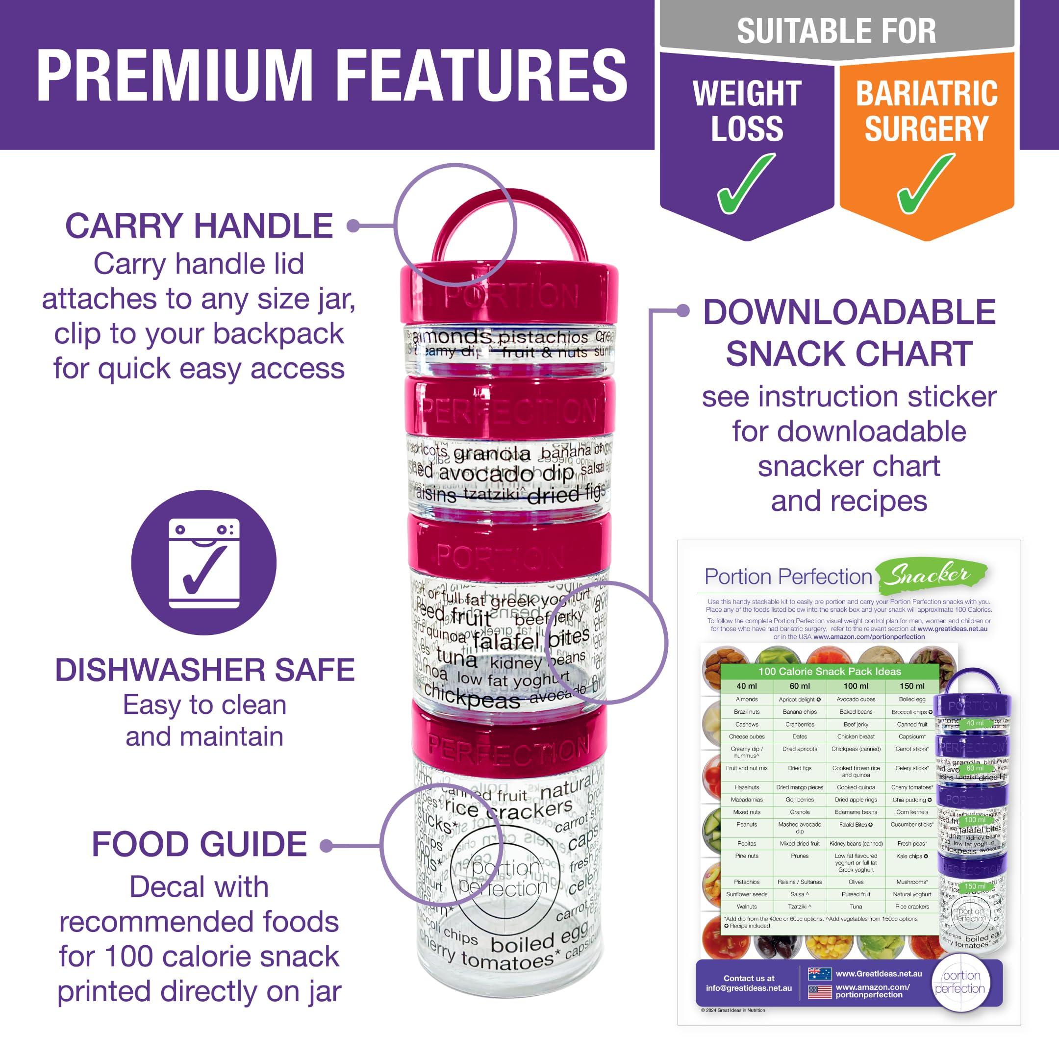 Portion Perfection Bariatric Portion Control Lunchbox/Meal Prep Glass Containers 3pk with 100 Cal Snack Container Set, Practical Meal Prep, Gastric Sleeve, Bypass or Band with Protein, Carbs & Veg