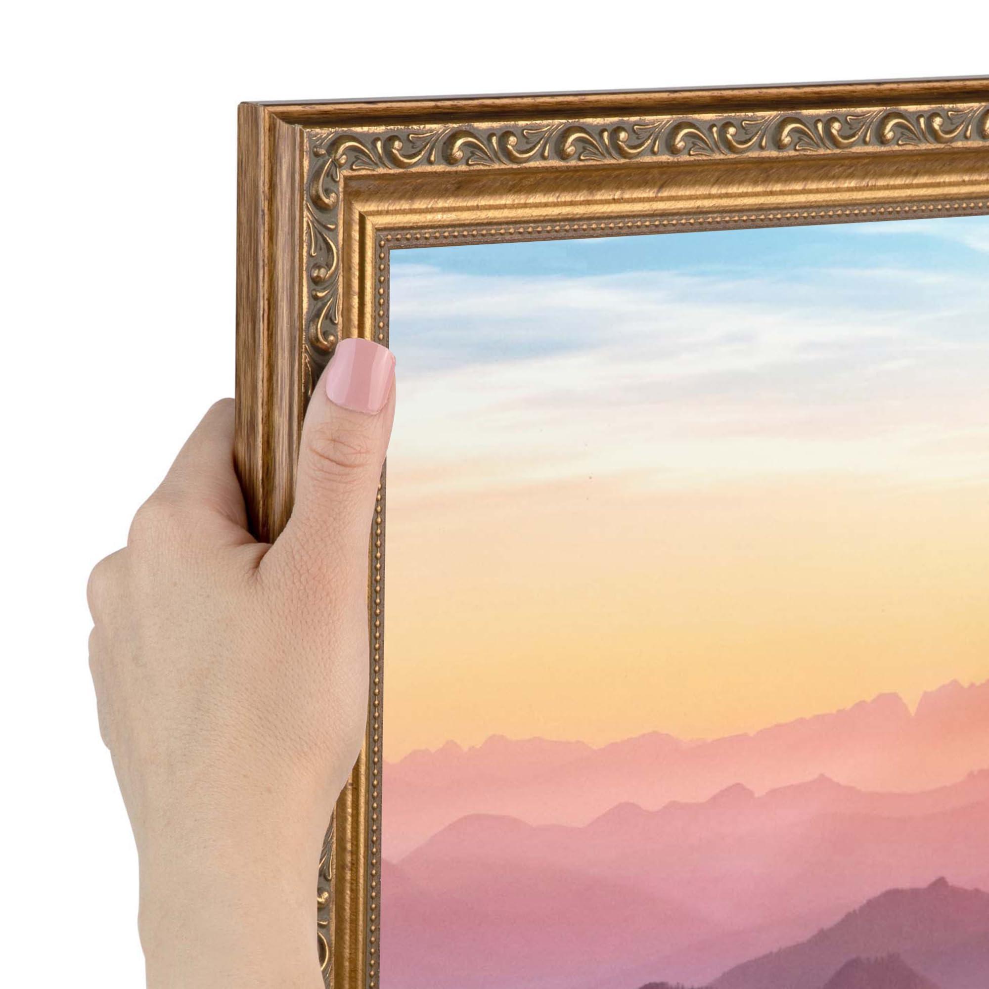 ArtToFrames ArtToFrames 24x24 Inch Gold Picture Frame, 2 - Pack, This 1.40 inch Custom Wood Poster Frame is Dark Gold, Comes with Economy Acrylic (Frame_Pack_2_D6301-24x24)