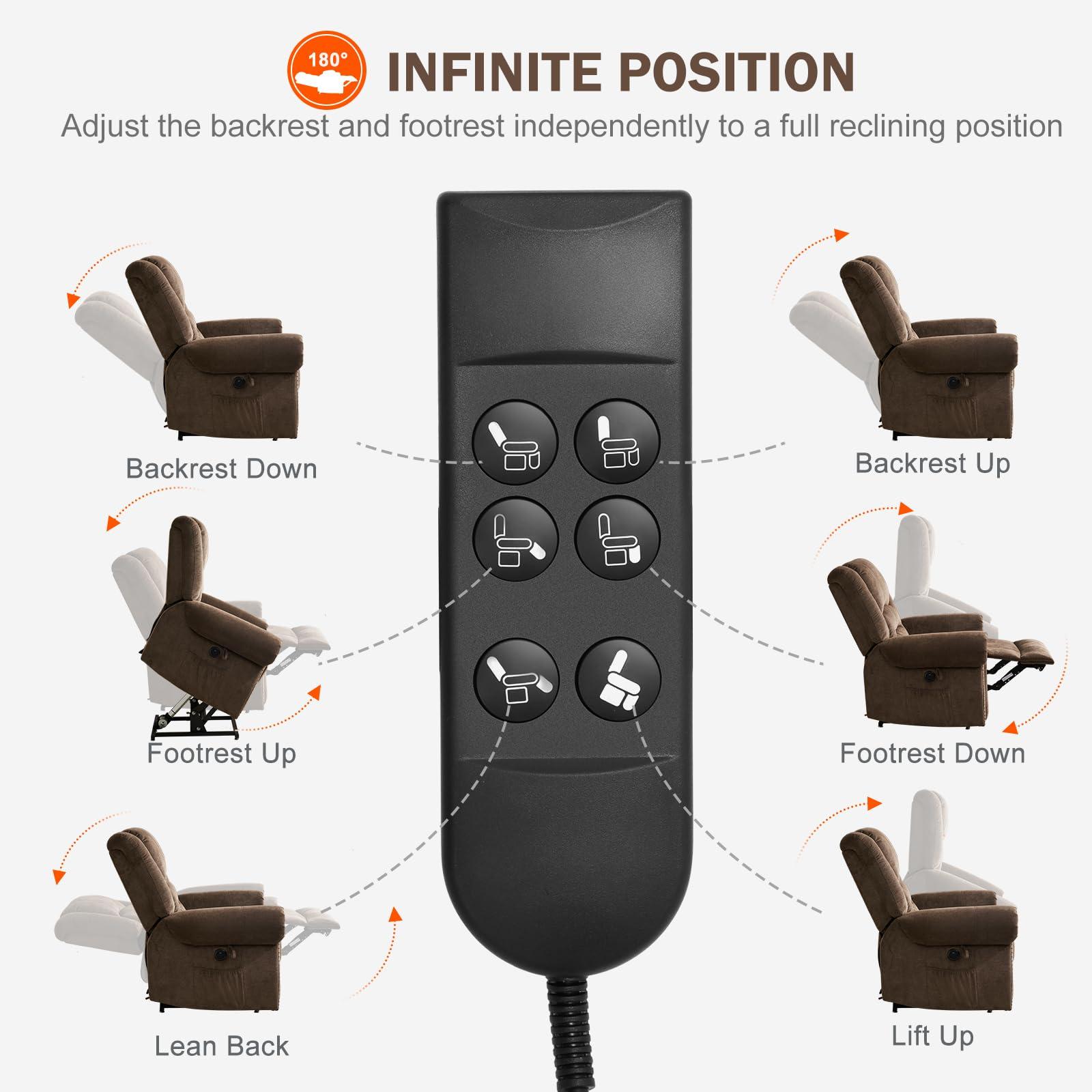 CDCASA CDCASA Dual Motor Lay Flat Lift Chairs Recliners for Elderly with Massage and Heat, Upgraded Chenille Infinite Position Large Sleeping Electric Power Lift Chair Recliner for Seniors, Brown