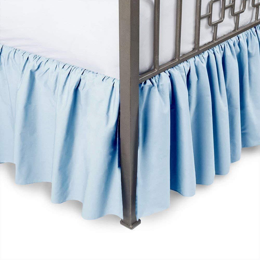 British-Linen Full-XXL Bed Skirt 30 Inch Drop Split Corner Ruffle Gathered Style, 100% Microfiber Luxury 1 Piece Bed Skirt Dust Ruffle Full-XXL Size 54 x 84 Wrinkle & Fade Resistant - Light Blue Solid.