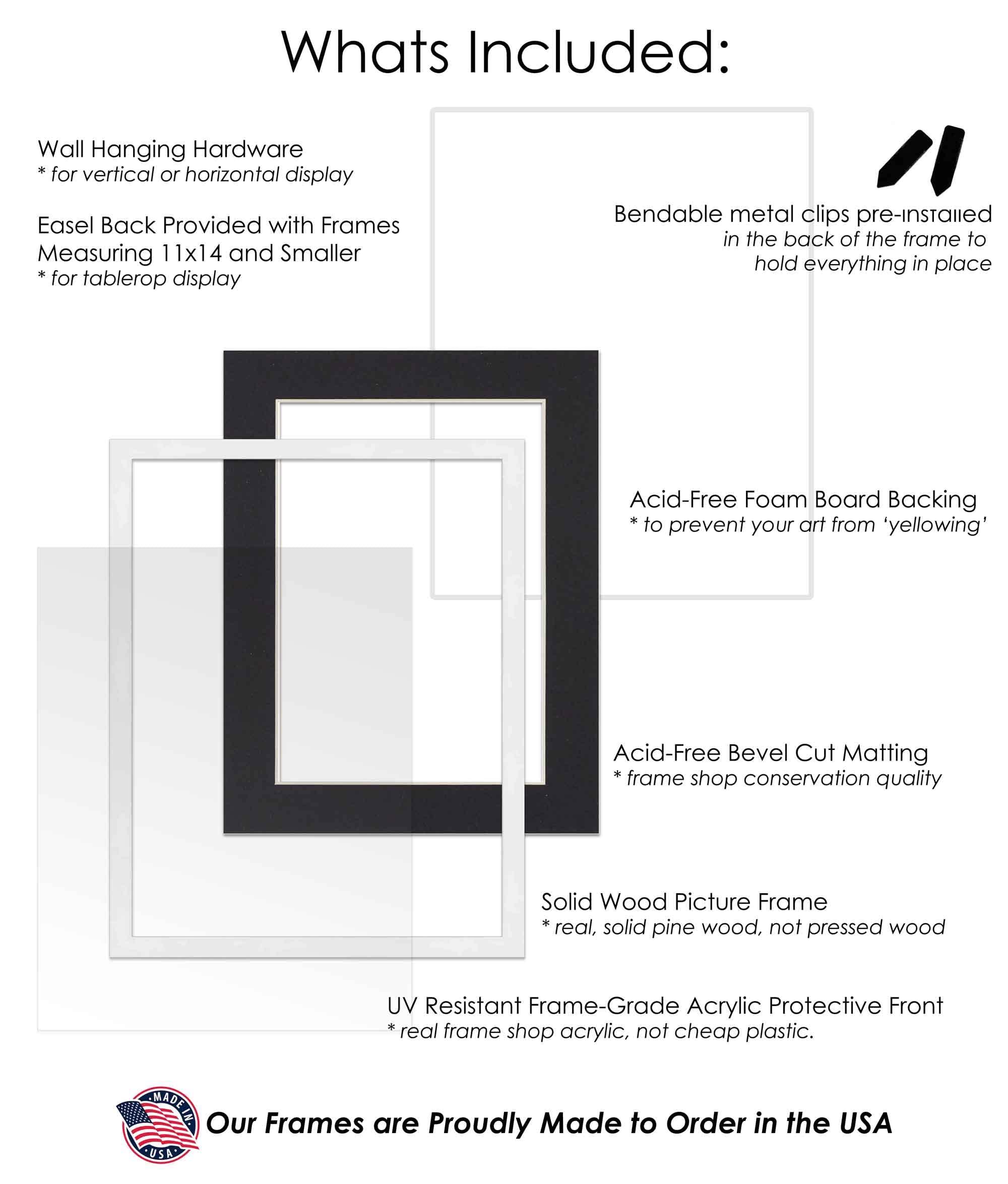 Poster Palooza 18x24 Frame with Mat - White 22x28 Frame Wood Made to Display Print or Poster Measuring 18 x 24 Inches with Black Photo Mat