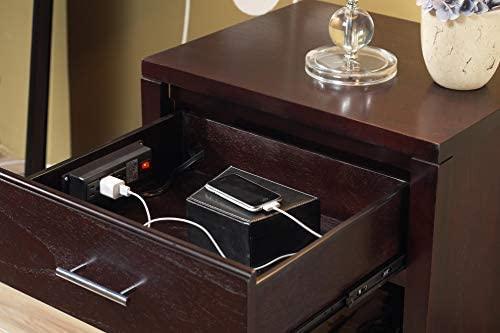 Modus Furniture Modus Furniture Solid Wood Nightstand, 1-Drawer with Charging Station, Nevis - Espresso