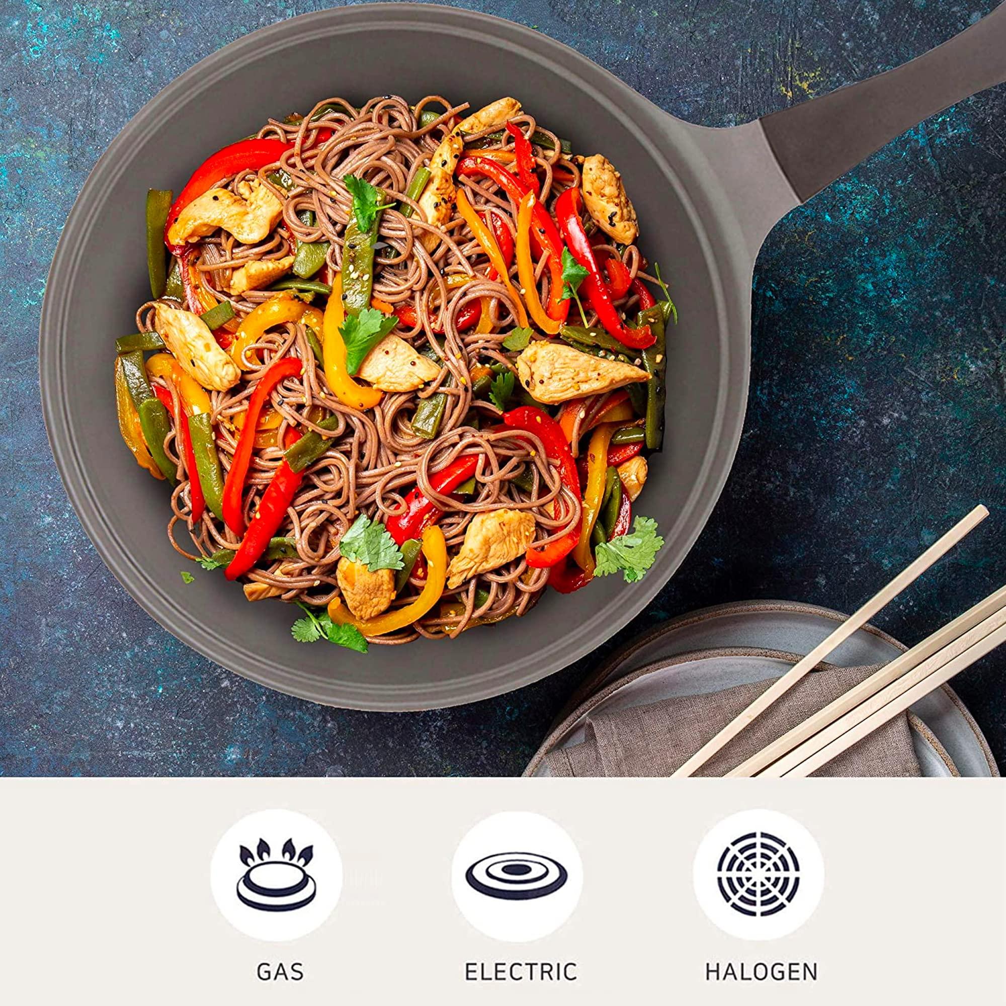 Neoflam Neoflam Eela 12'' Non Stick Chef's Wok with Glass Lid, Stir Fry Pan and POFA-Free Ceramic Coating for Cooking Saute Vegetables, Meat, Fish, 12 inch, Deep Blue (Handle assemble required)