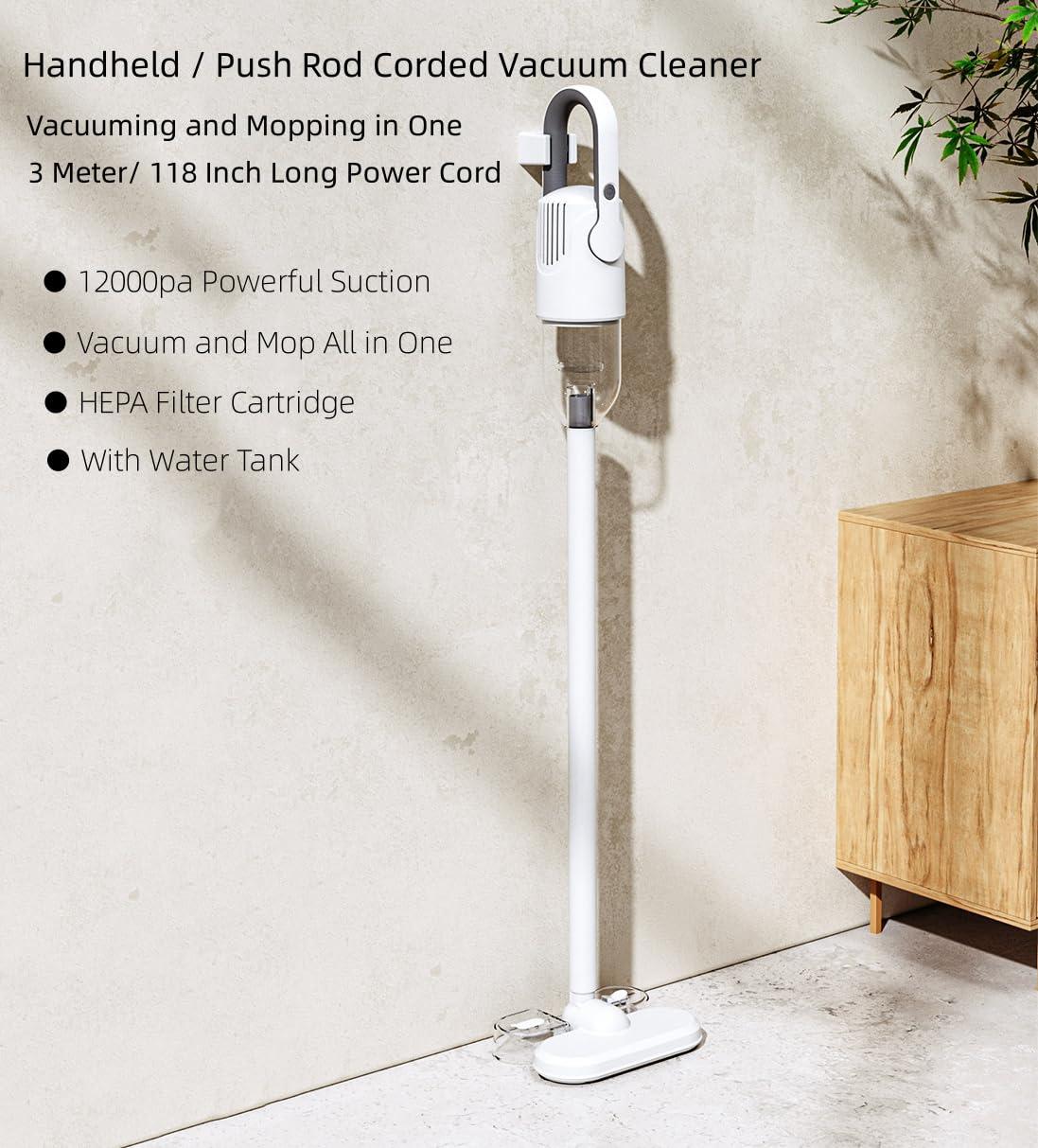 Aoun Corded Stick Vacuum Cleaner and Mop All in One, Corded Wet Dry Vacuum Cleaner with Water Tank, One Step Cleaning, 12000Pa Suction Lightweight Upright Vacuum and Mop Combo for Hard Floor Pet Hair