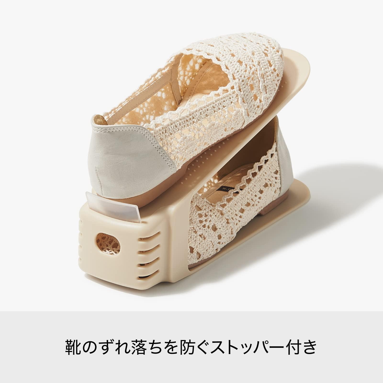 (Like-it) Like-it SHW-01 Shoe Storage, Shoe Holder, Wide, 2 Pieces, Width 3.9 x Depth 10.2 x Height 5.3 inches (10 x 26 x 13.5 cm), White, Made in Japan, Space Saving, 2X Storage Capacity
