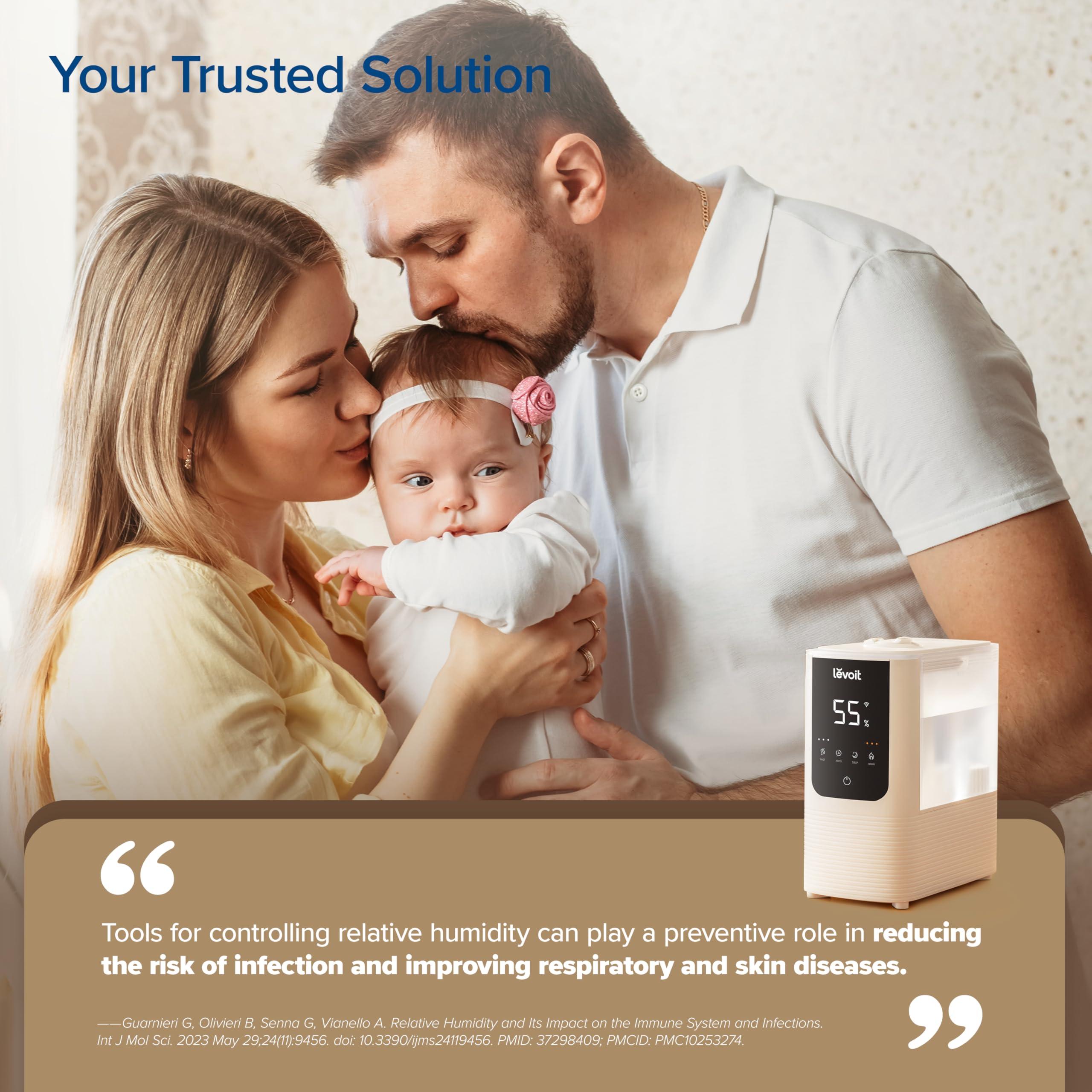 LEVOIT LEVOIT Humidifiers for Bedroom Home, Smart Warm and Cool Mist Air Humidifier for Large Room, Auto Customized Humidity, Fast Symptom Relief, Easy Top Fill, Essential Oil, Quiet, OasisMist4.5L, White