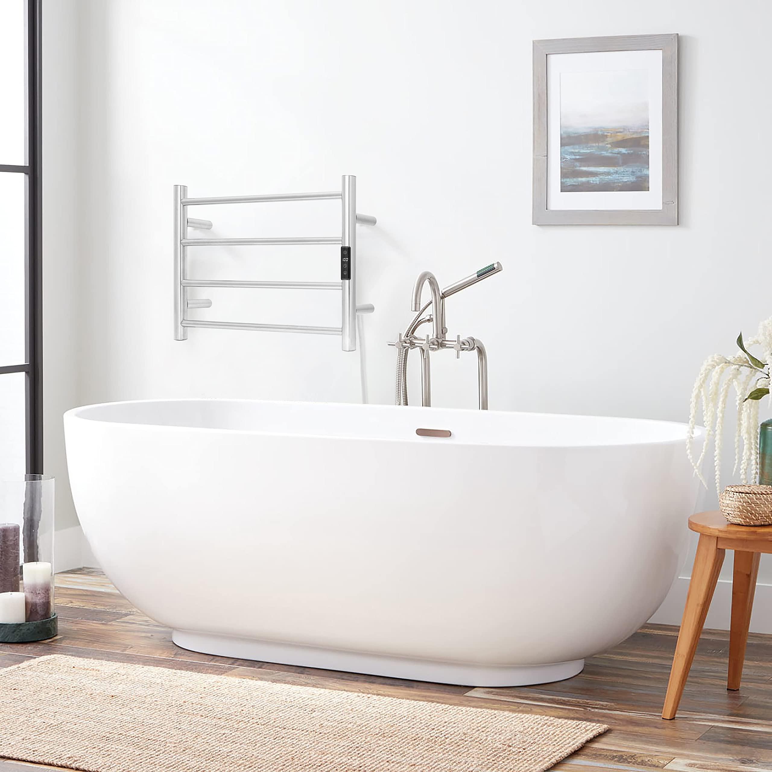 KEG KEG Smart WiFi Towel Warmer Wall Mounted with Built-in Timer and Temperature Adjust Control, 4 Bars Electric Stainless Steel Heated Towel Racks for Bathroom Brushed Nickel