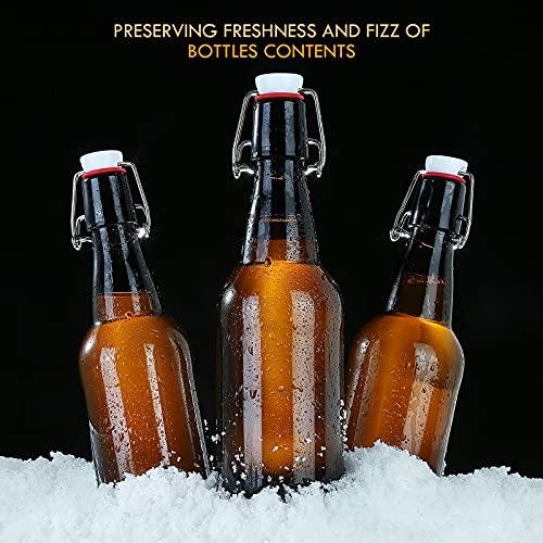 YEBODA YEBODA 16 oz Amber Glass Beer Bottles for Home Brewing with Flip Caps, Case of 6