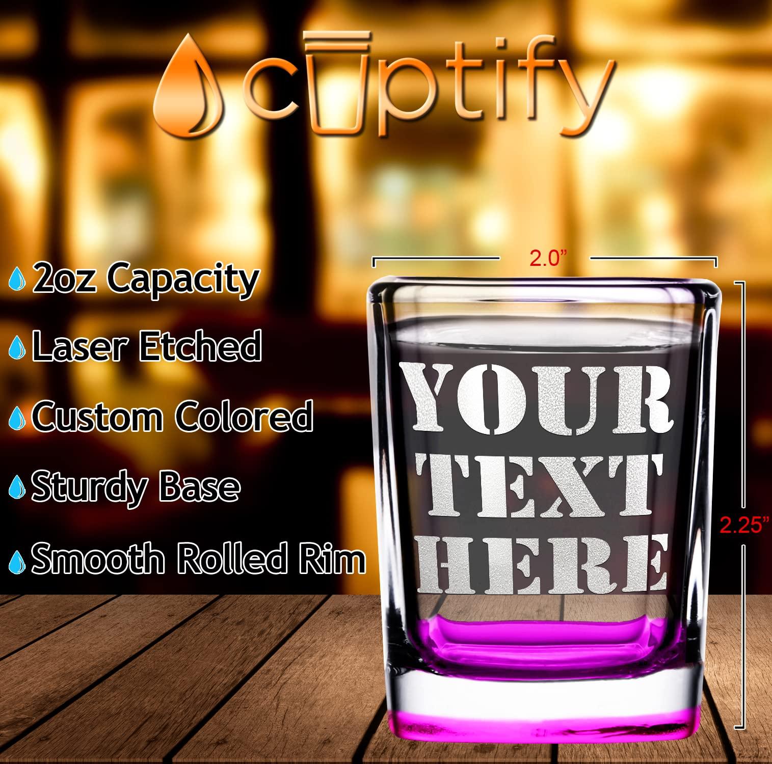 Cuptify Personalized Shot Glasses Set Custom Text Engraved 2oz Pink Bottom Party Decorations Customizable Message Glass for Men and Women