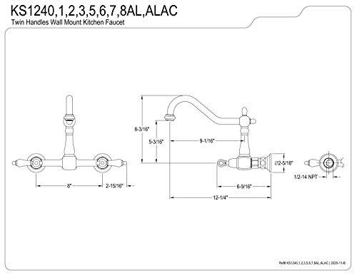 Kingston Brass Kingston Brass KS1248AL Heritage Wall Mount Center Kitchen Faucet Lever Handle, 8-1/2", Brushed Nickel