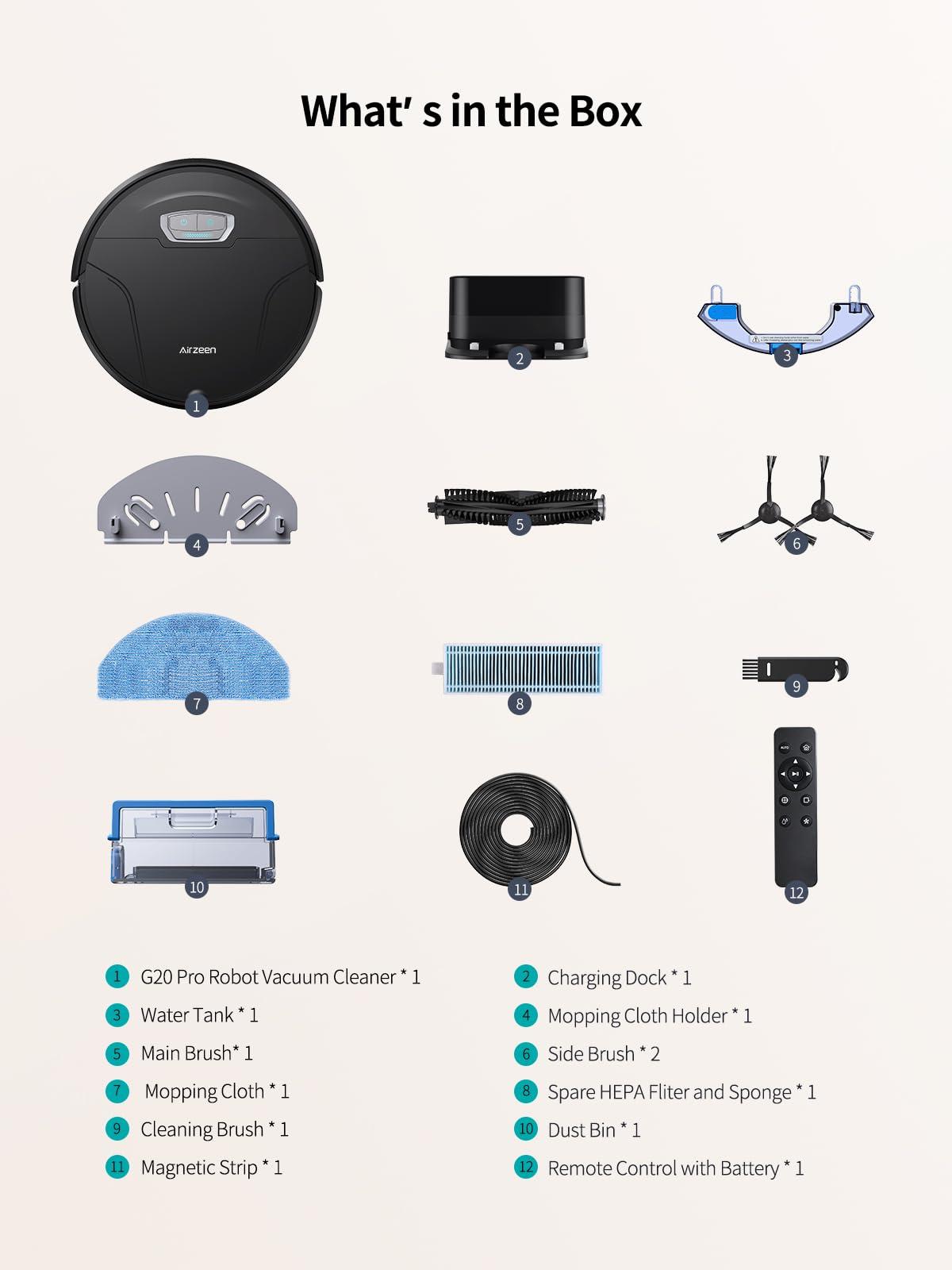 Airzeen Airzeen Robot Vacuum Cleaner with 4500Pa Strong Suction, 3 in 1 Robot Vacuum and Mop, Carpet Auto-Boost, Self-Charging, 2.9Slim Design, Remote/App/Alexa Control, Ideal for Pet Hair/Carpet/Hard Floor